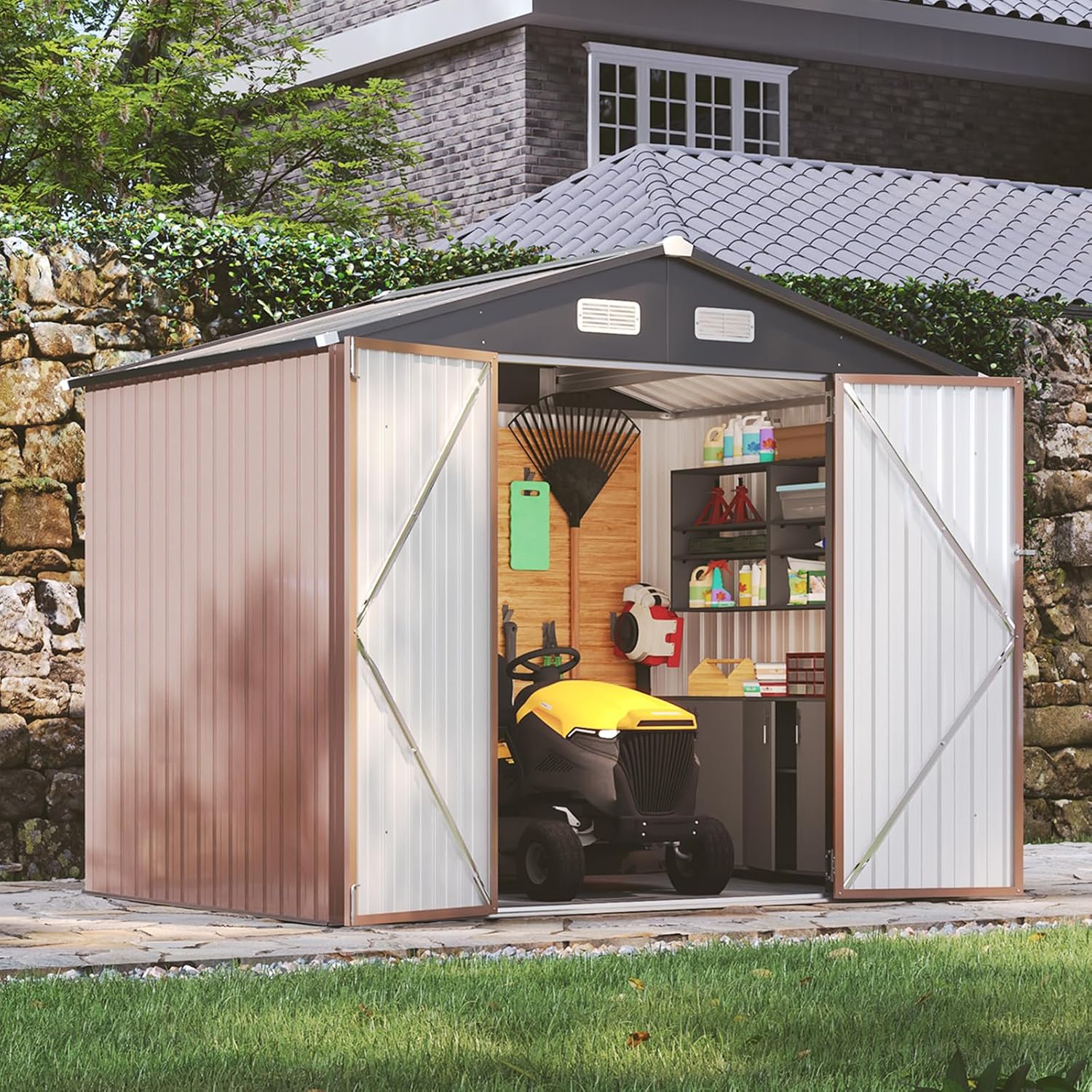 UDPATIO Outdoor Storage Shed 5x3 FT, Resin Garden Shed for Bike, Garbage Can, Tool, Plastic Outside Sheds & Outdoor Storage Storage Box with Lockable Door for Backyard, Patio, Lawn, Sandstone UDPATIO Outdoor Storage Shed 5x3 FT, Resin Garden Shed for Bike, Garbage Can, Tool, Plastic Outside Sheds & Outdoor Storage Storage Box with Lockable Door for Backyard, Patio, Lawn, Sandstone