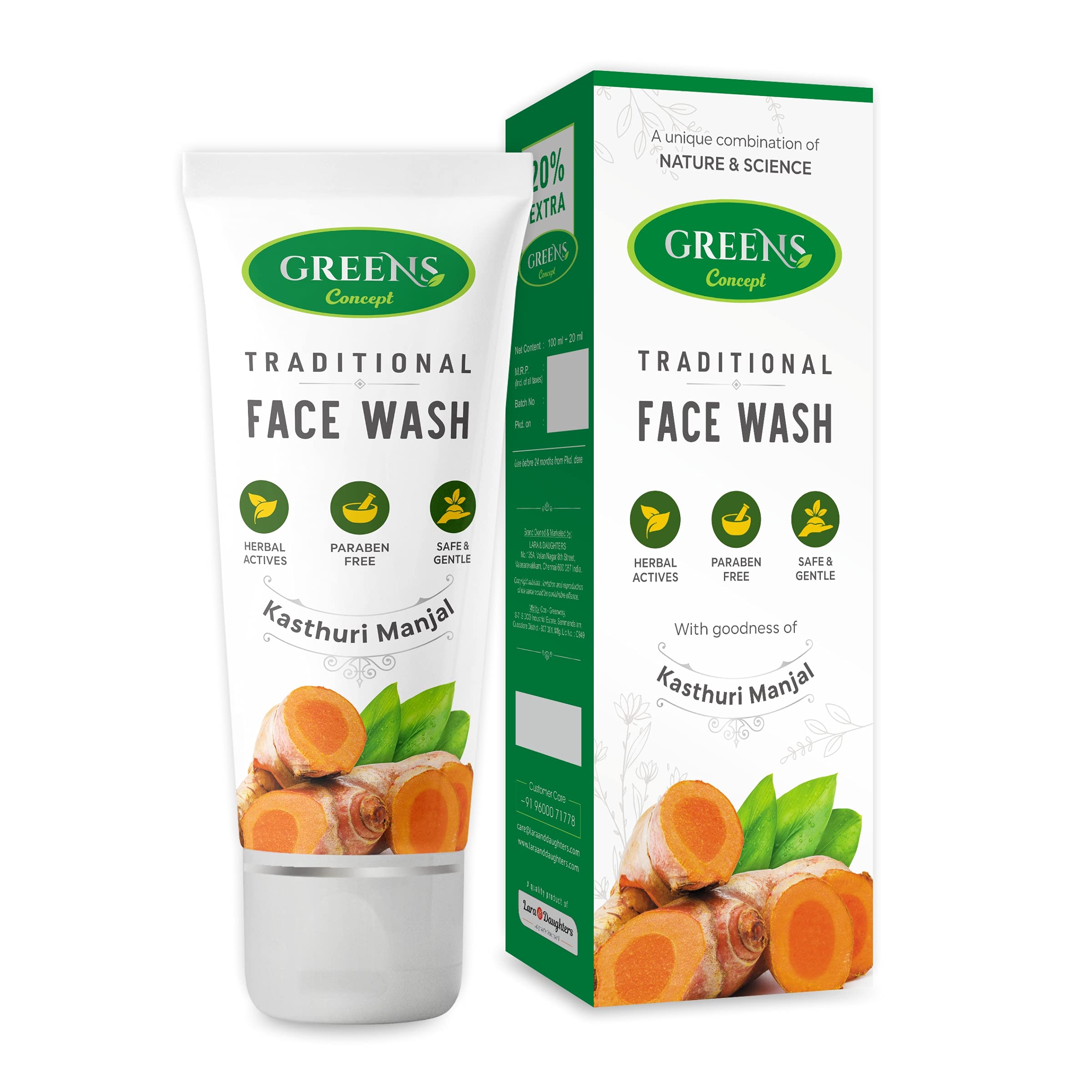 Green's ConceptTraditional Kasthuri Manjal (Wild Turmeric) Face Wash for Soft and Smooth Skin, Natural Face Wash 120ml
