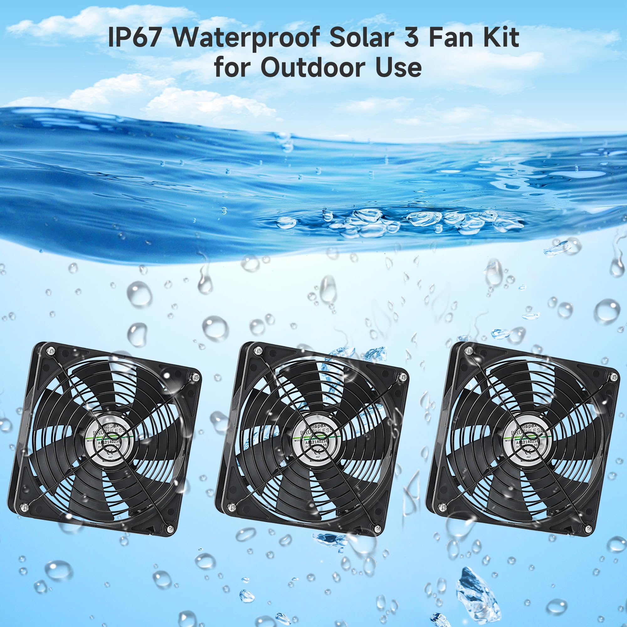 Fanspex Kit de double ventilateur solaire résistant aux intempéries de 14 cm pour serre extérieure, abri de jardin, abri de compagnie, refroidissement d'été ou ventilation d'air, installation à monter