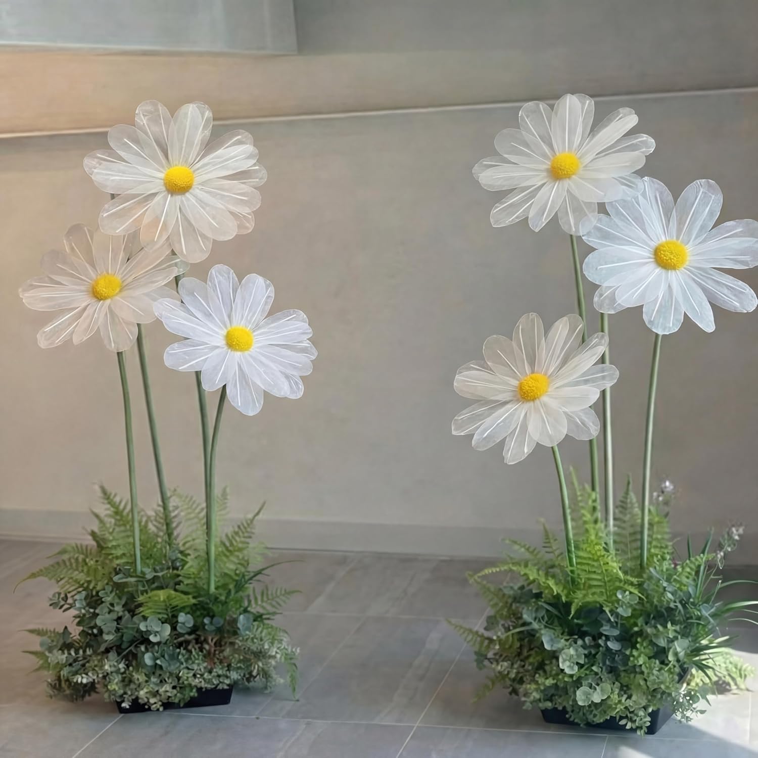 6 Pcs White Large Daisy Flowers for Decoration 12'' 15.8'' 20'' Giant Silk Artificial Flower Fake Daisy for Wedding Garden Birthday Party Bridal Baby Shower Decor, Rod is Not Included