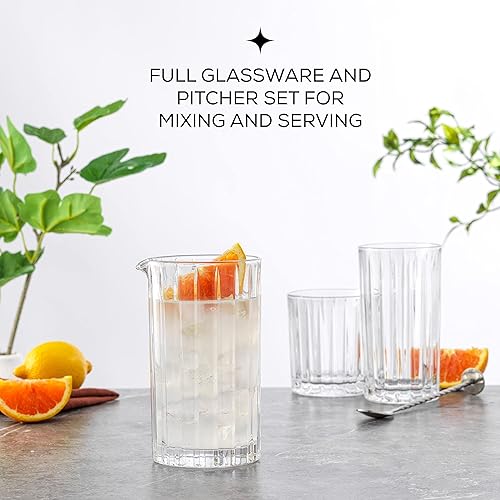 Miniatura 5 de JoyJolt Jarra de vidrio mezclador - Alina cristalería acanalada. Vaso de vidrio para mezclar cóctel de 20 onzas, vidrio de agitación de cóctel Art