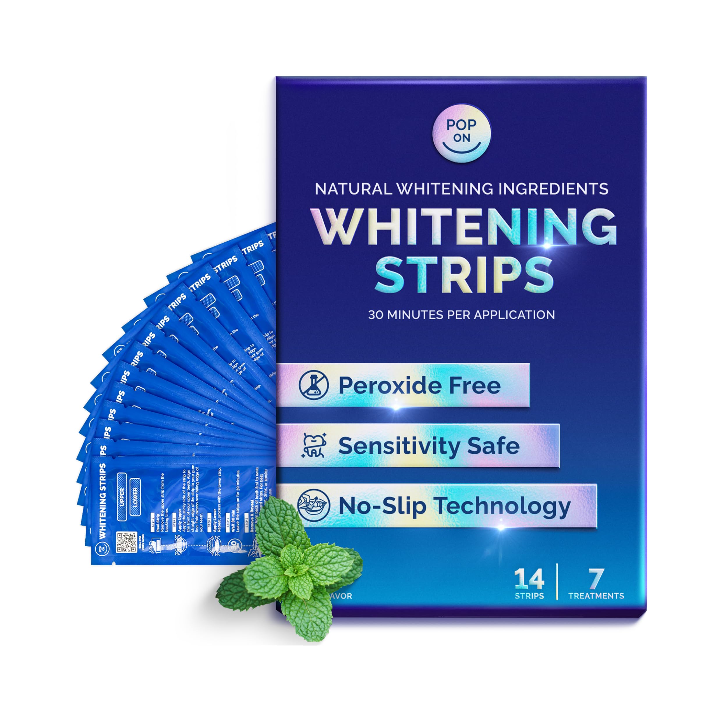 Teeth Whitening Strips for Sensitive Gums - Peroxide Free and Enamel Safe with Coconut Oil for Whiter Teeth - 7-Days Treatment with Non-Slip, Dry Strip Technology and Sensitivity Free