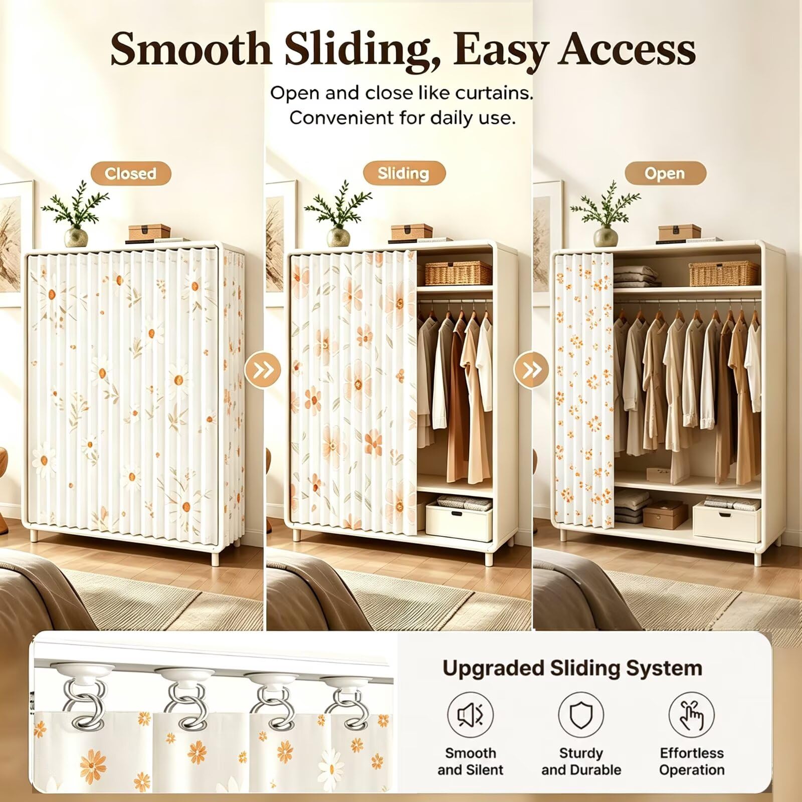 Generischer Schrankvorhang zum Schieben mit Schiene W50xH160cm Blumenmuster