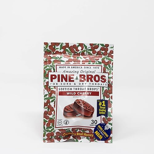 Pine Bros. Softish - Gotas para garganta, tamaño económico, cereza silvestre, 30 gotas (paquete de 4)