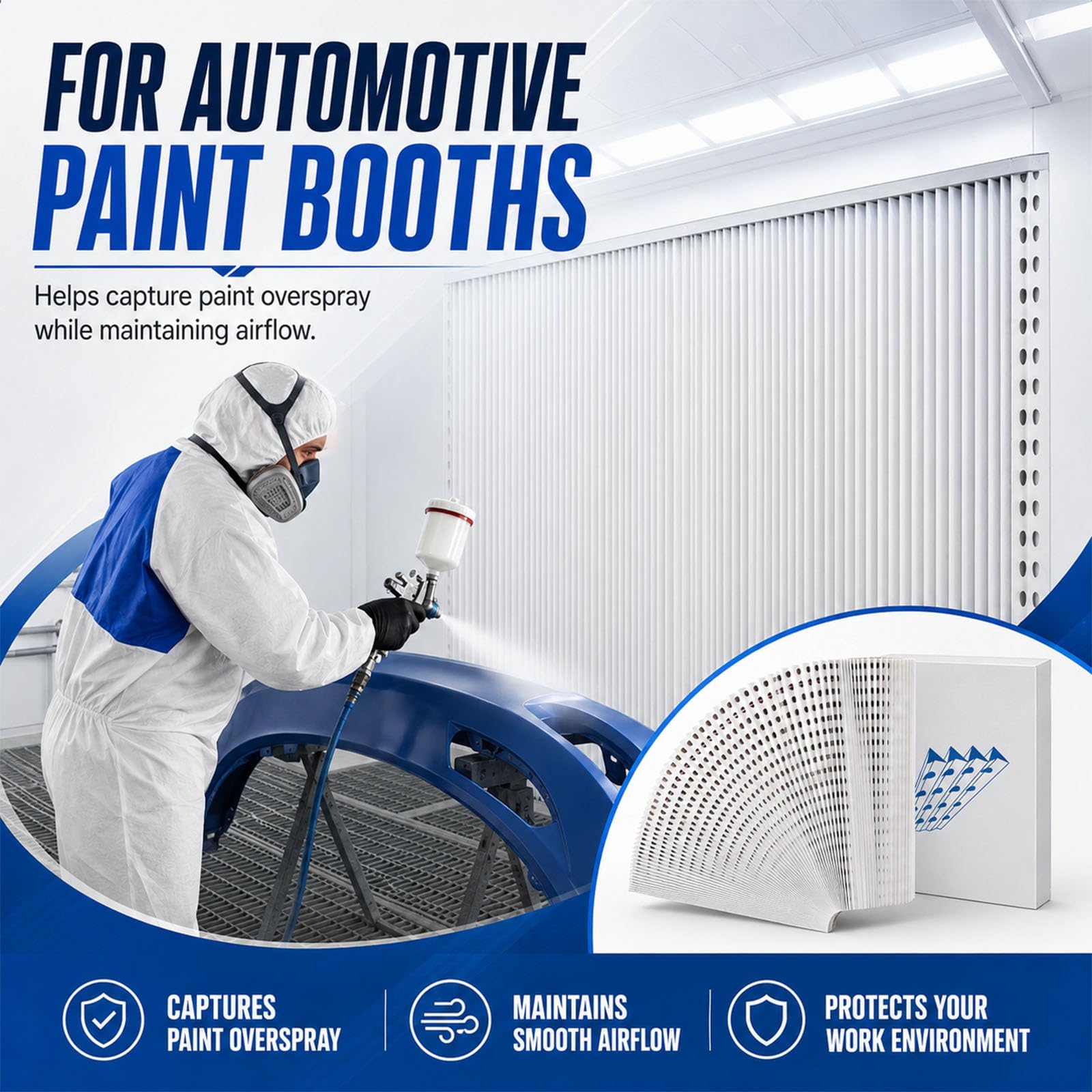 Lewtemi Rotolo di filtro di scarico per cabina di verniciatura, 91,4 cm x 9,2 m, alta efficienza, overspray, per automobili, lavorazione del legno, cabine di spruzzatura industriali