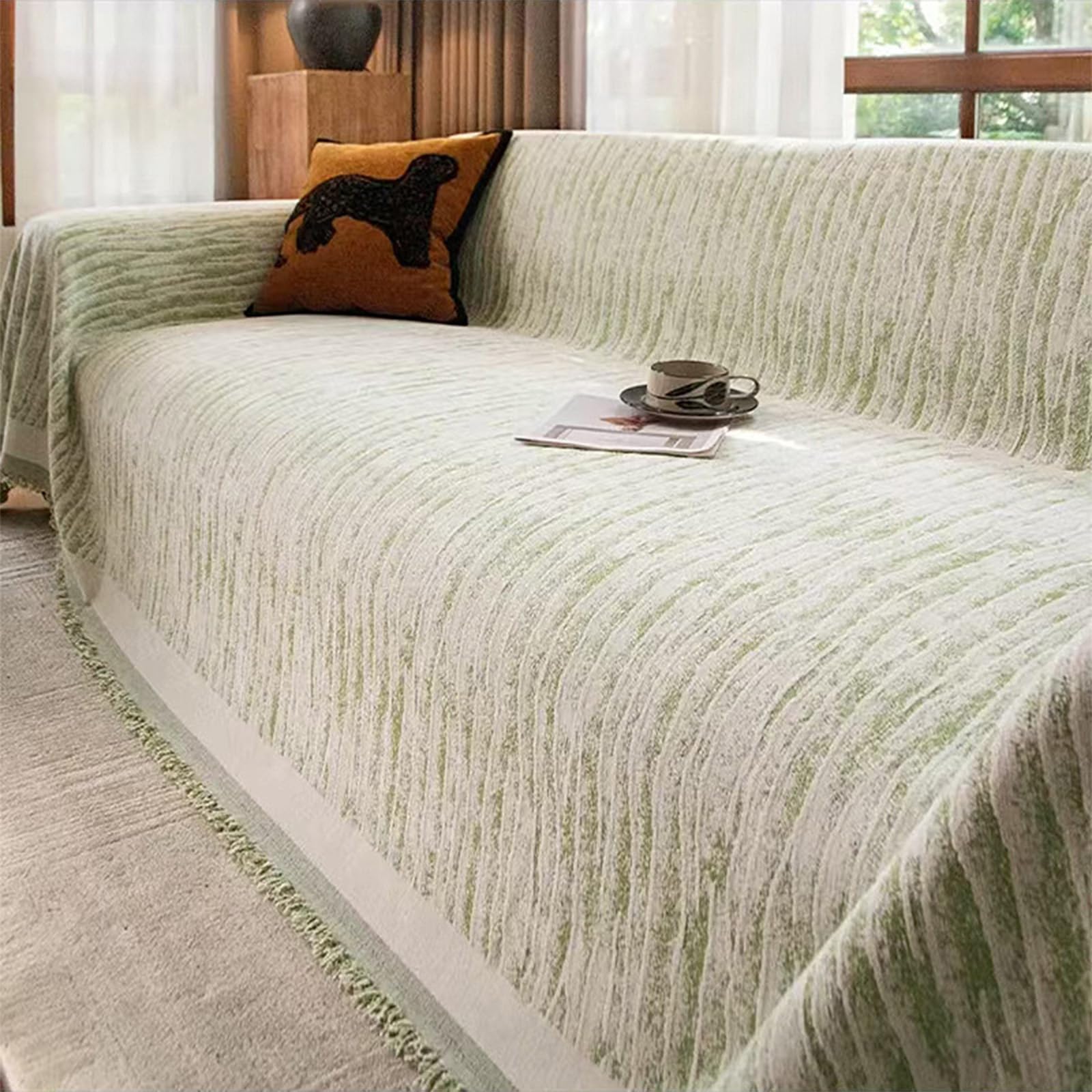 Zihpil Waterproof Sofa Cover for 2 3 4 Seater, Chenille anti cat scratch blanket(Line Green,260 * 180cm)