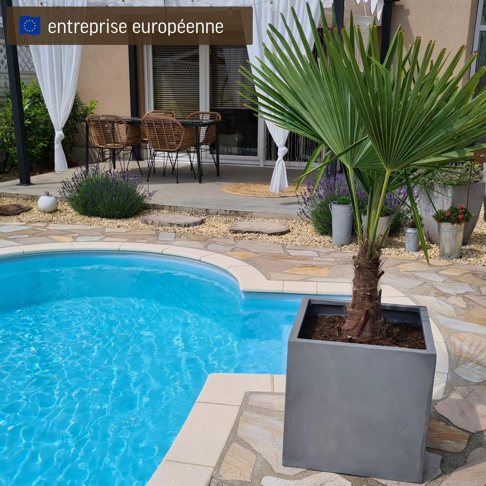 VIVANNO Jardinière en Fibre de Verre - 45x45x45 cm - Design béton Gris - Jardinière carrée pour l'extérieur et l'intérieur