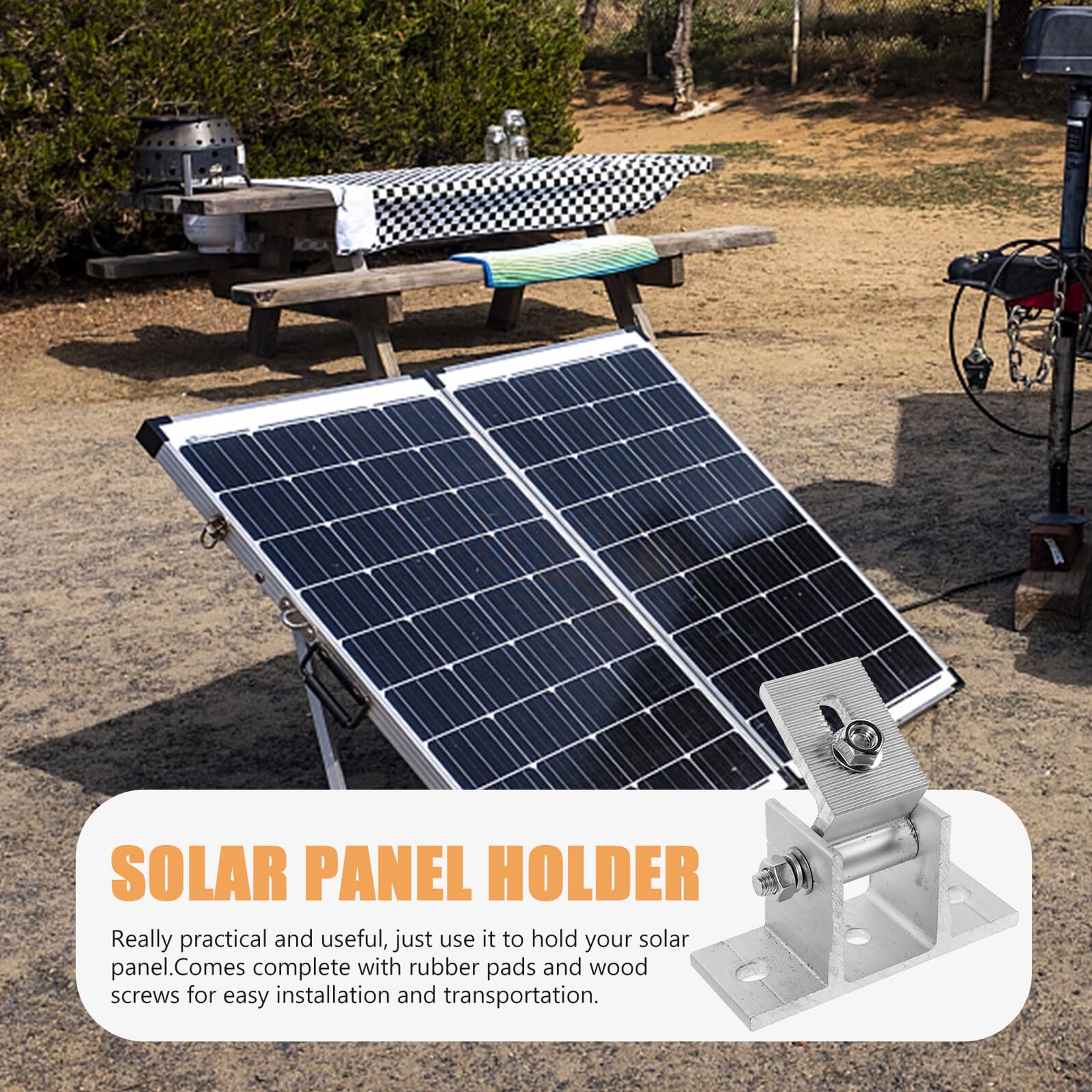 Soporte de Montaje de Aleación de Aluminio para 4 Piezas Panel Solar | Ángulo Ajustable, Estructura Estable, Incluye Almohadillas de Goma y Tornillos para Madera