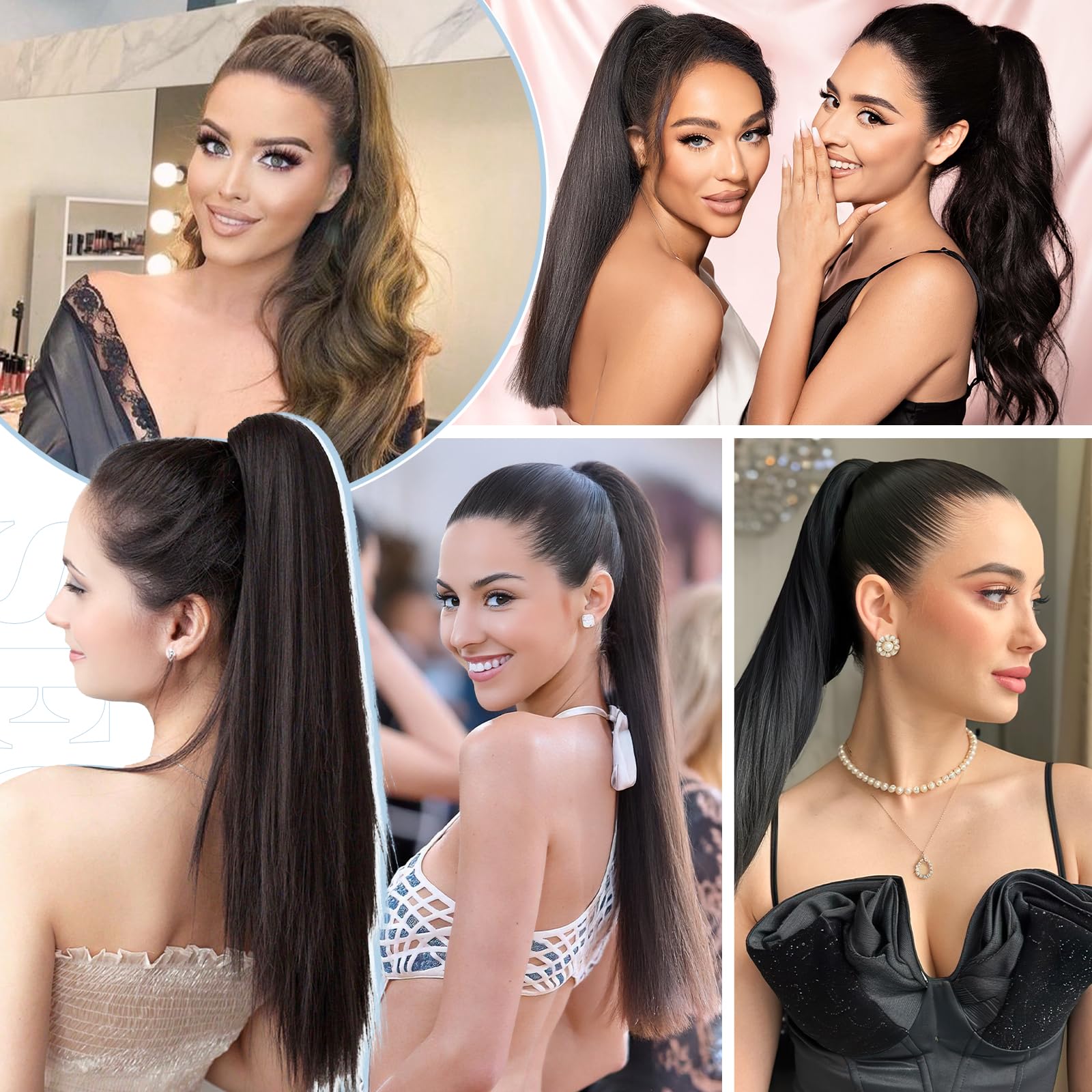 SEGO Extension Coda Capelli Veri Biondi Clip Pinza Cavallo Ponytail Naturale Remy Human Hair Lisci Umani Fascia Unica 55 cm(120 g) #1 Jet Nero