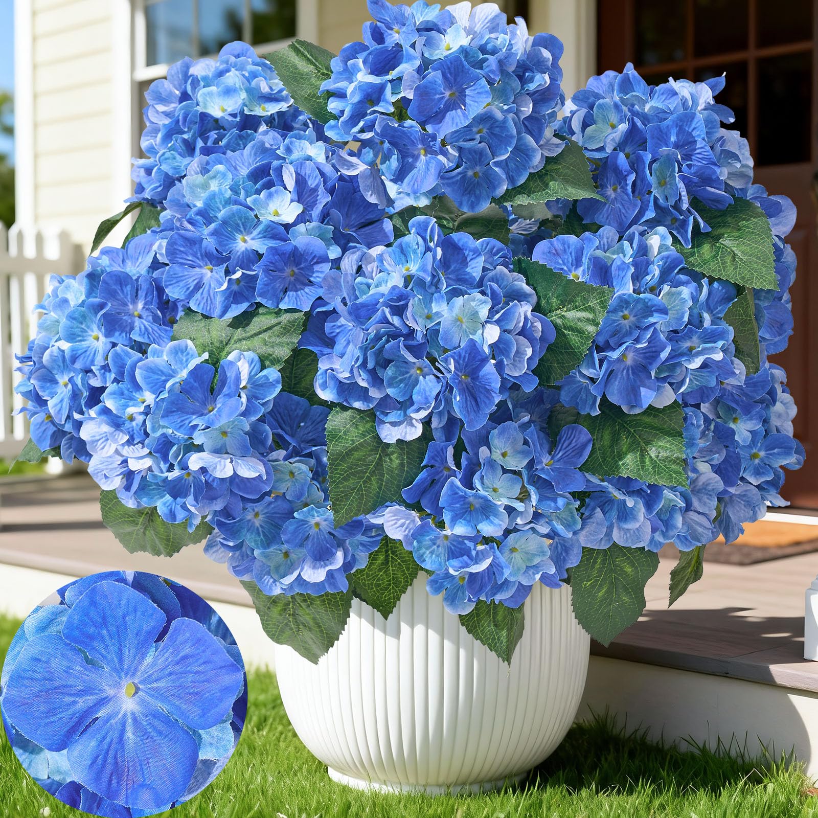 Faylifeway 12 Heads UV Resistant Faux Hydrangea Flowers Blue