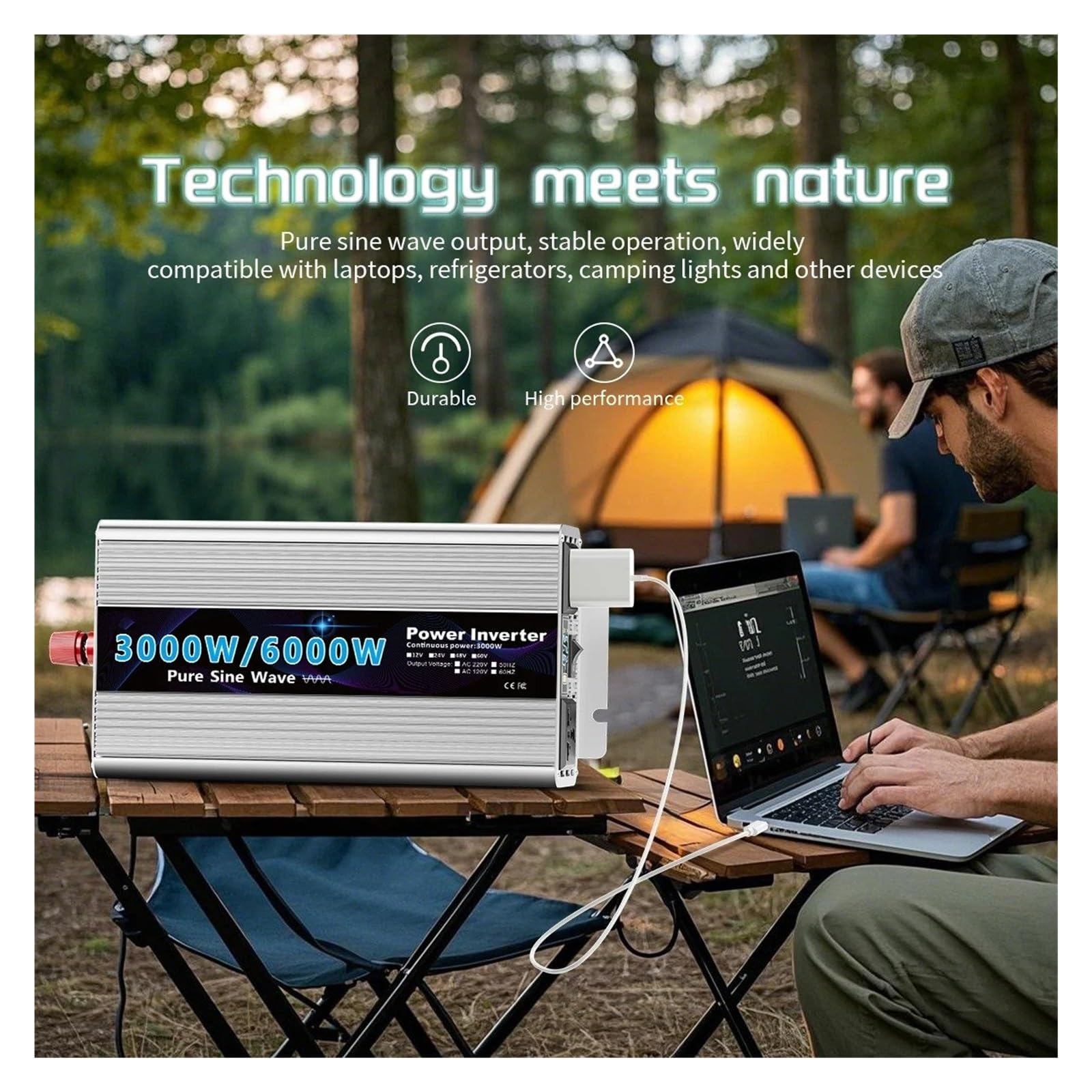 Inversor Corriente Onda Sinusoidal Pura 12 V CC A 220 V CA con Pantalla LCD Control Remoto Vehículos Autocaravanas Enchufe Europeo(12V,2000W)