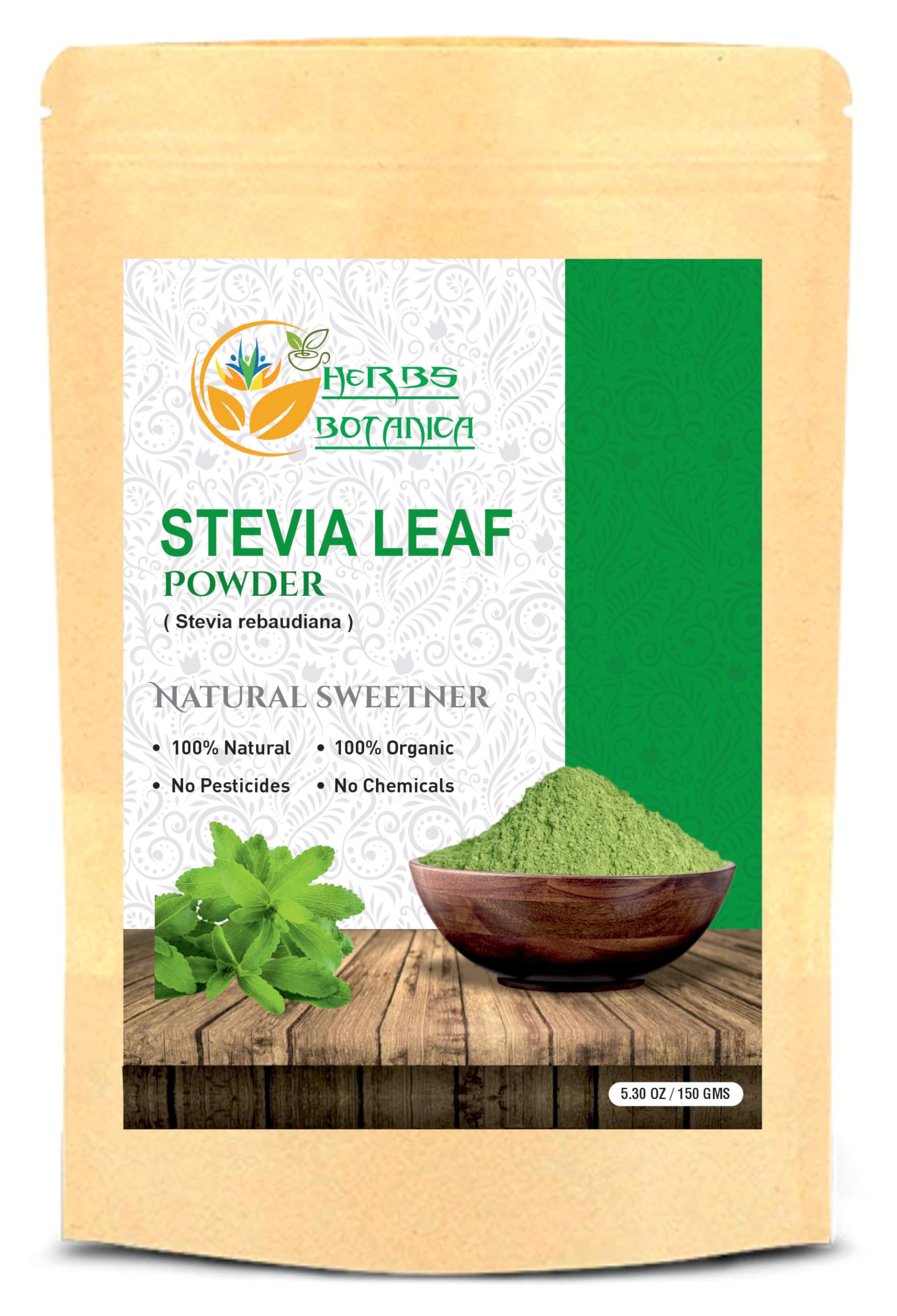Herbs Botanica Stevia Powder Pure Extract Natural Sweetner Sugar Alternative For Keto Diet Zero-Calorie Sugar Alternative No Aritificial Sweetner added. 100% Natural 5.3 oz