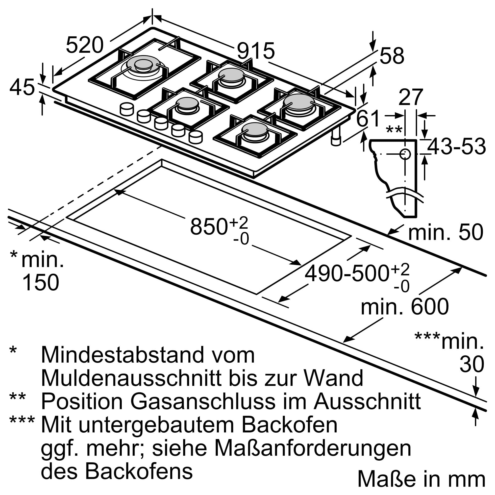 Bosch PRS9A6H40 Serie 8 Gaskochfeld, 90 cm, 9 FlameSelect Stufen, Touch Control, spülmaschinengeeignete Topfträger, Smart Hood Automatic, Home Connect, Sicherheits-Gasabschaltung, Schwarzes Hartglas
