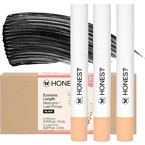 Honest Beauty 2-in-1 Extreme Length Mascara + Lash Primer 3-Pack | Cruelty Free + Safe for Sensitive Eyes | 0.27 fl oz each (pack of 3)