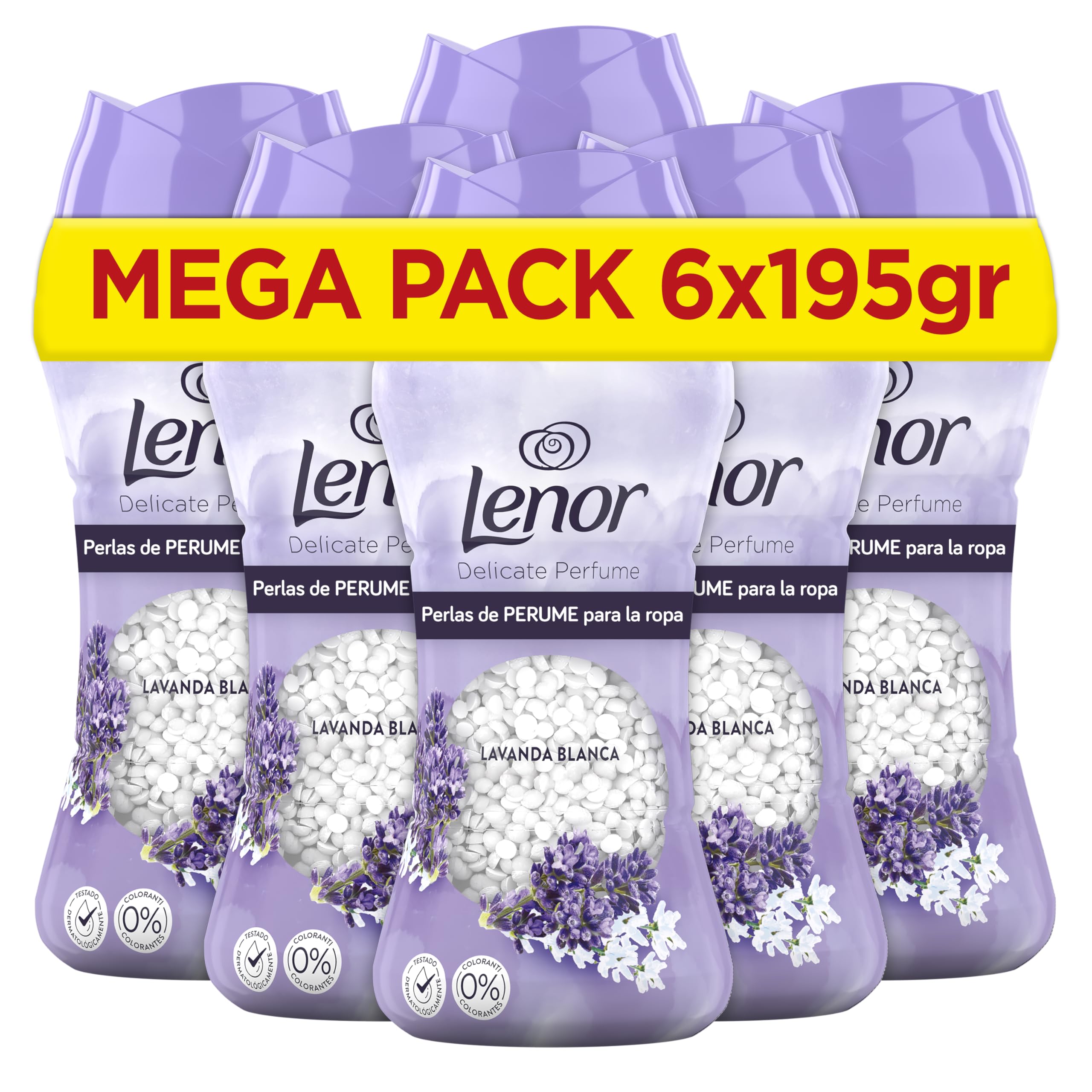 LENOR UNstoppables Perfume Beads for Clothes, 96 Washes (6 x 195 g), Fabric Softener with White Lavender Fragrance, Freshness Enhancer