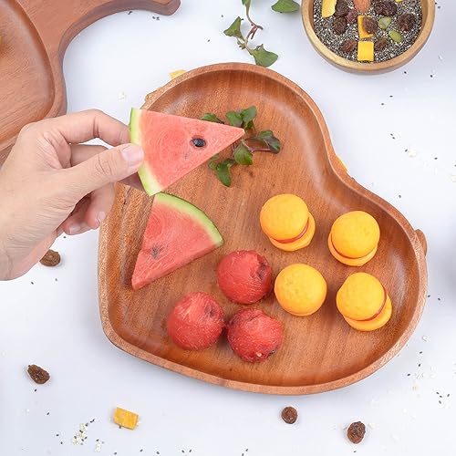 Miniatura 5 de VieWood Juego de 2 platos de madera con forma de corazón, platos clásicos irrompibles, fáciles de limpiar y ligeros para platos, aperitivos, postres