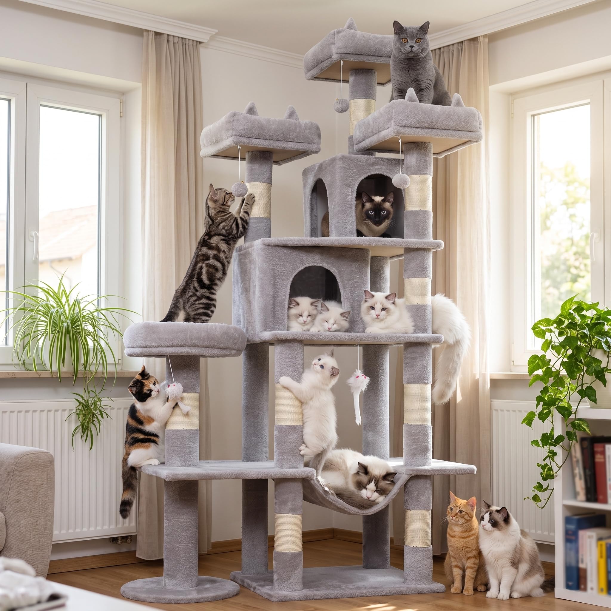 LIKISAK Cat Tree, 181 cm Large Cat Tower with 3 Top Perches for Indoor Cats