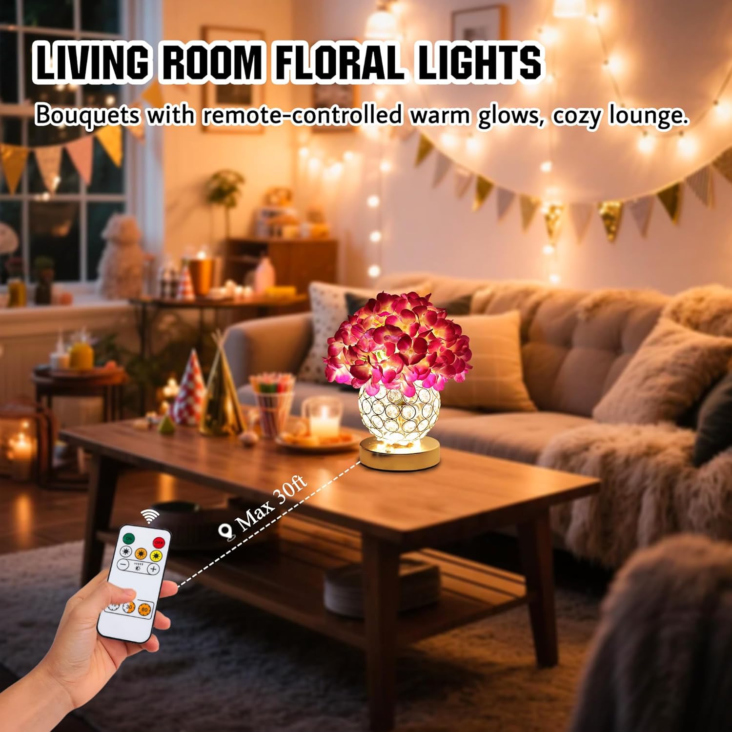 Artificial Hydrangea Flower Lamp with Remote Control, Hydrangea Flower 3 Color Dimmable Night Light Gifts for Women Mom Wife Friend Birthday Christmas, Bedroom Coffee Shop Store Living Room Decor - Image 4