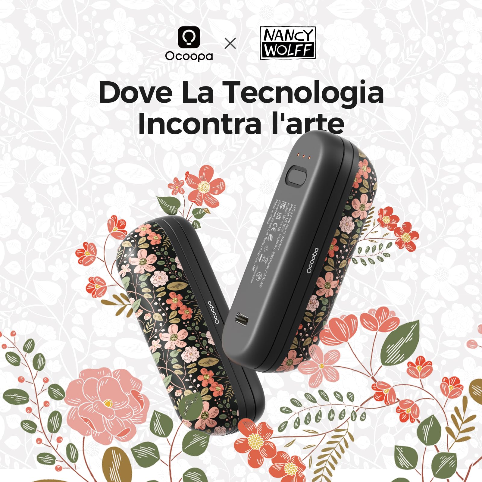 OCOOPA Scaldamani Ricaricabili 2 in 1, Scaldamani Elettrico Magnetico 5200mAh, Scaldamani Tascabili, 3 Livelli di Riscaldamento Fino a 52 ℃, Regali da Campeggio per la Pesca per Uomo, UT2s Mini