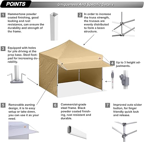 Miniatura 3 de ABCCANOPY - Toldo de 10 x 10 pies, plegable, portátil, con paredes laterales a juego, bolsas de peso, bolsa con ruedas, con marquesina adicional