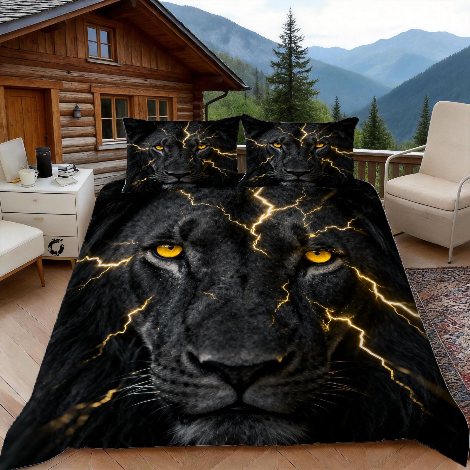 3D Single Duvet Cover Set 3D Printed Lion Bedding, Cool Soft Microfibre Duvet Cover Sets Quilt Cover and Pillow Set with Zipper 3 Pcs