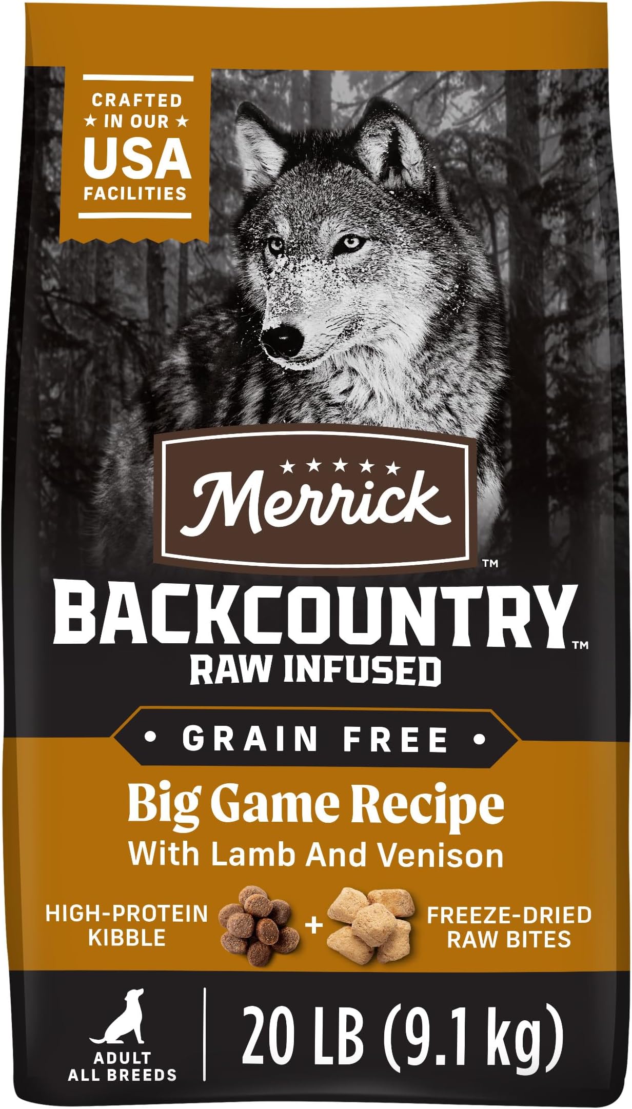 Merrick Backcountry Raw Infused Grain Free Dog Food, Big Game Recipe, Freeze Dried Dog Food - 20 lb. Bag