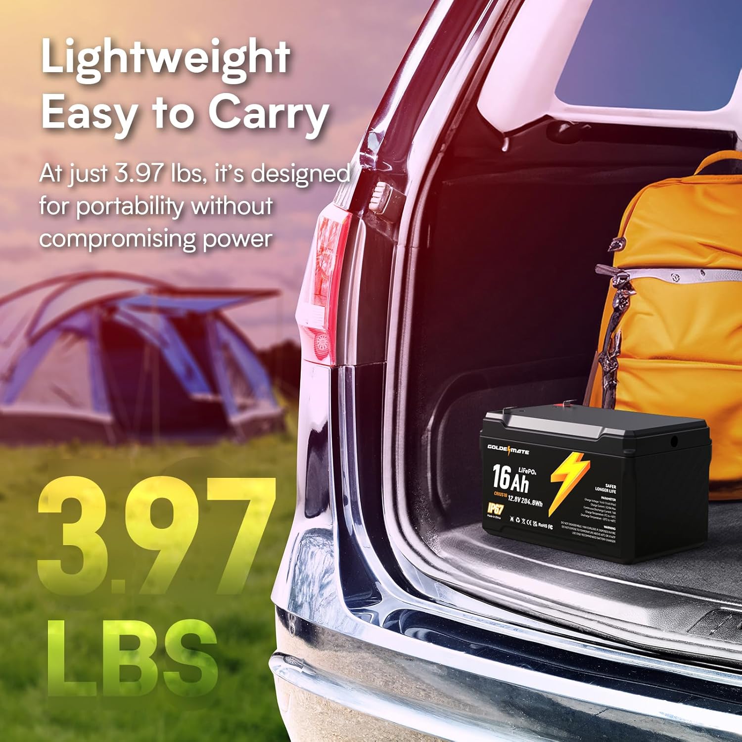 GOLDENMATE 12V 16Ah LiFePO4 Battery, IP67 Waterproof, 12V Lithium Battery w/ 5000+ Deep Cycles, Built-in BMS, Premium Lithium Iron Phosphate Cell, Ideal for Solar, Marine, Fishfinder, Off-grid camping - Image 4