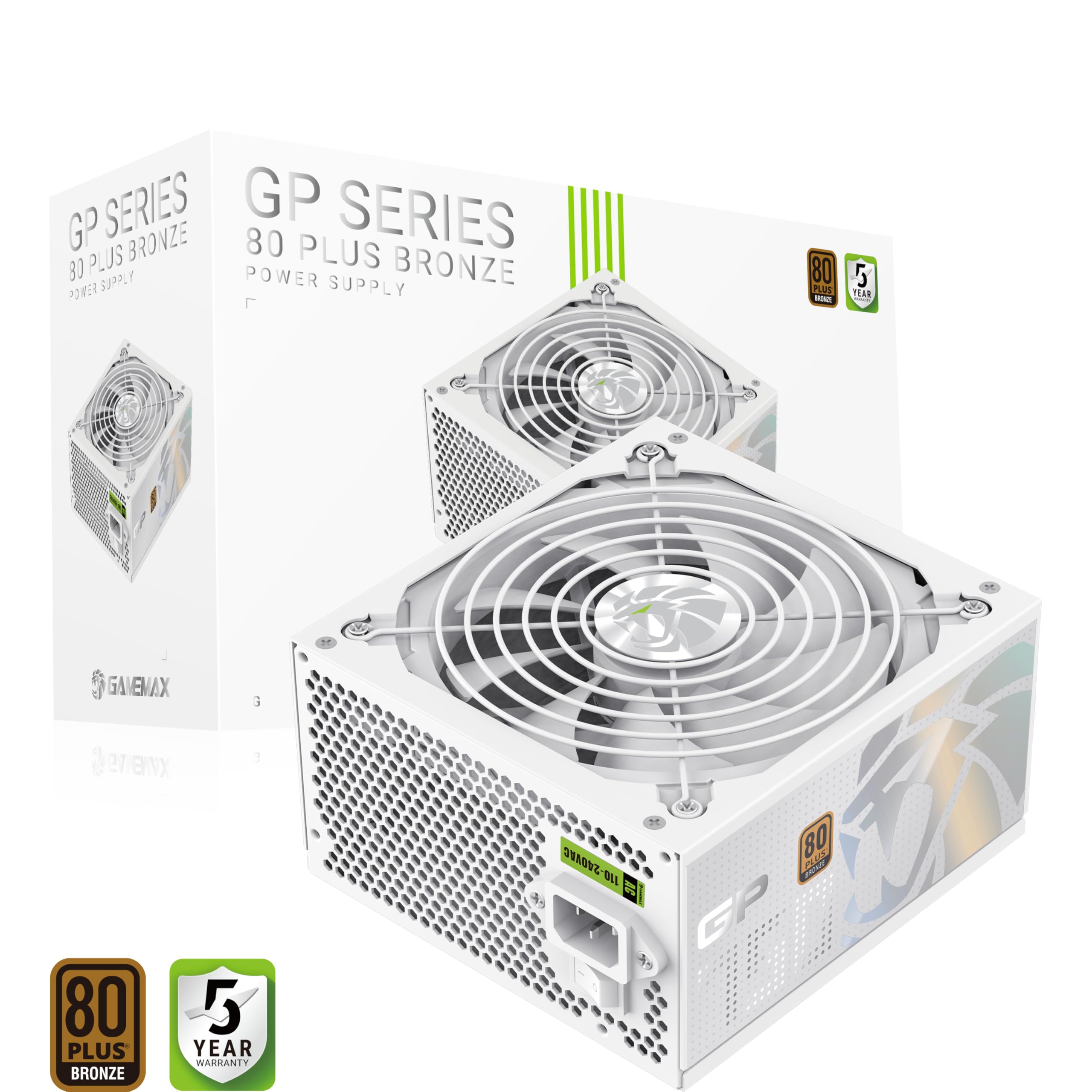 GAMEMAX GP 750B WH Zasilacz PC 750W, niemodularny, 80 Plus Bronze, DC-to-DC, wentylator HDB 140 mm, płaskie czarne kable, 9 zabezpieczeń, 5 lat gwarancji