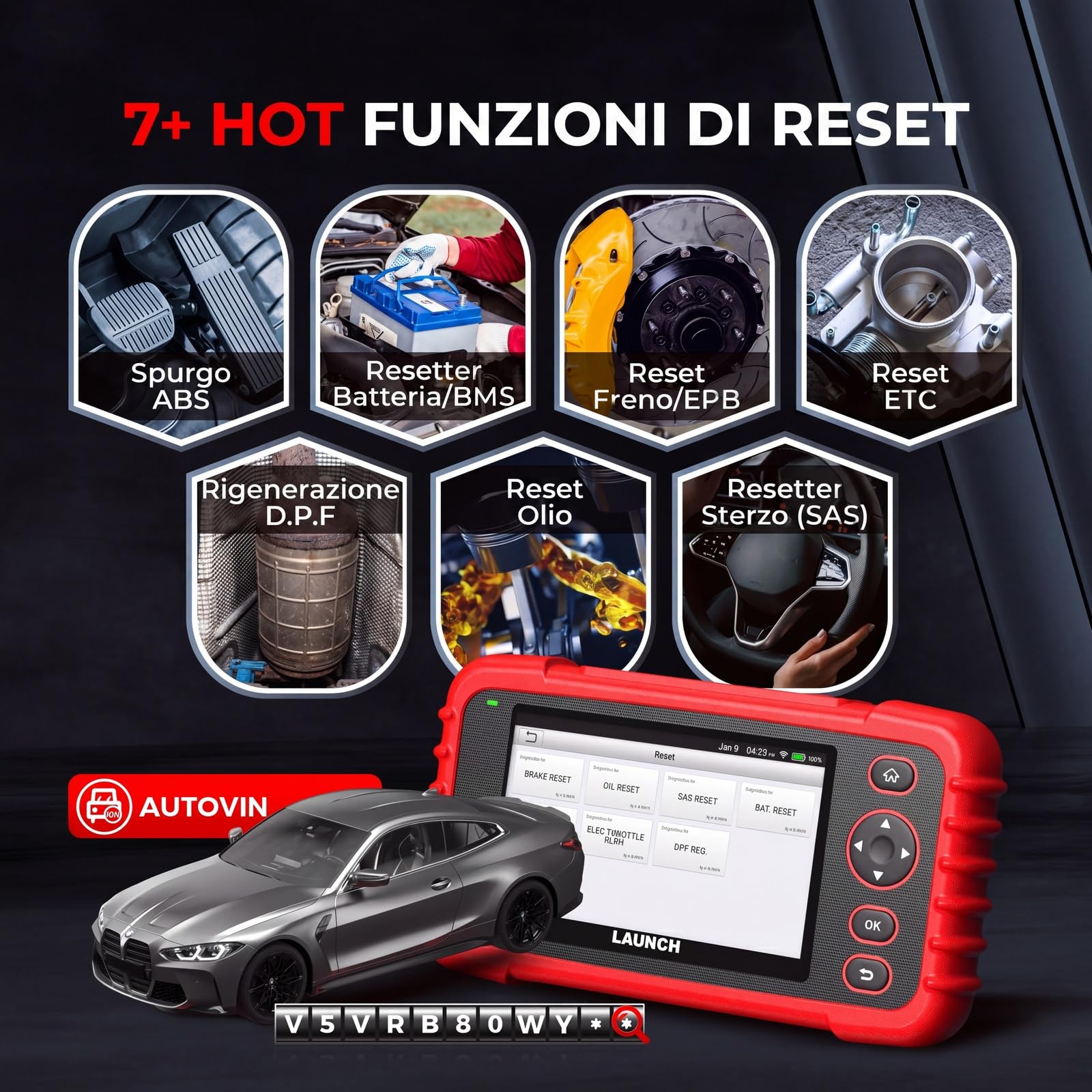 LAUNCH CRP123X V3.0 64G - Dispositivo diagnostico professionale OBD2 per tutte le auto e marche, diagnosi a 4 sistemi con reset: EPB DPF servizio olio, SAS/BMS test batteria, lettura VIN incluso a