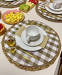 Kit 04 Capas Sousplat Xadrez 35cm Bege Decoração Mesa Posta