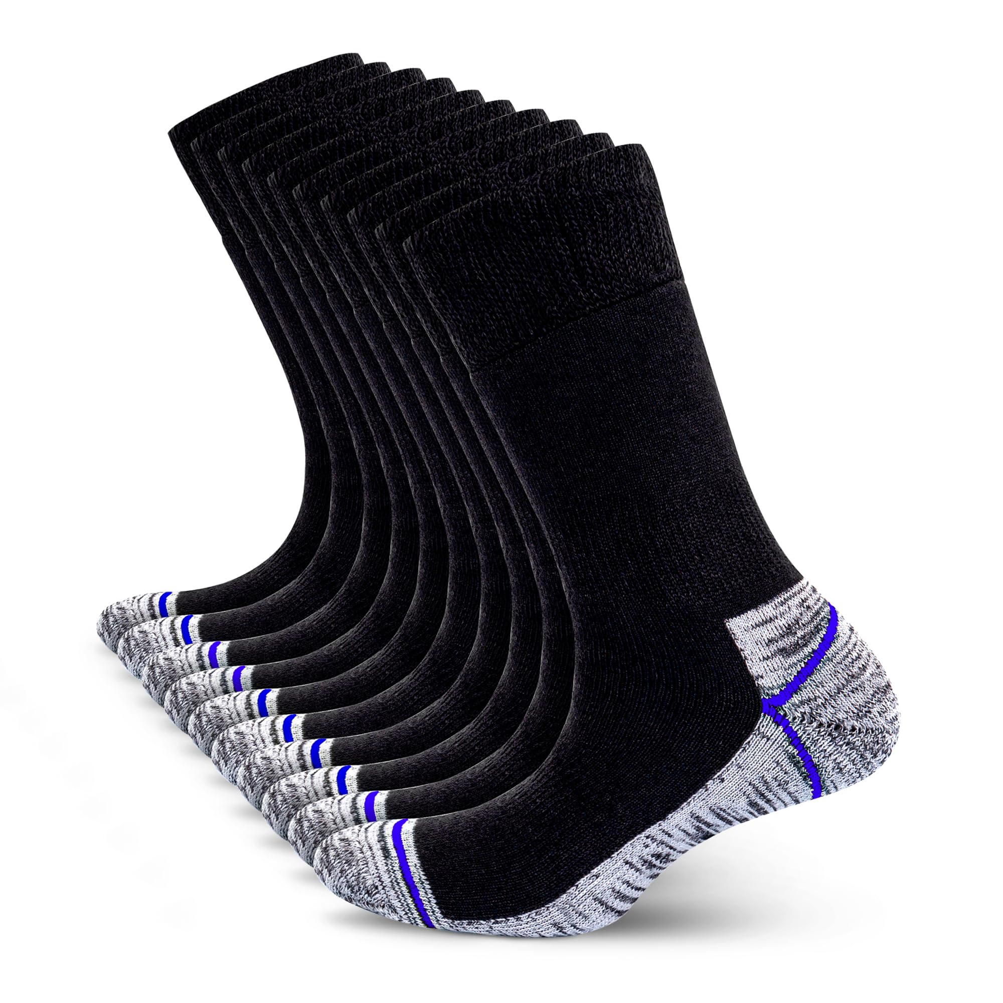 Metrium 10 paia Calze da lavoro lunghe di cotone, resistenti con punta e tallone rinforzati, calze da uomo in spugna. Calze Frottee, Unisex.