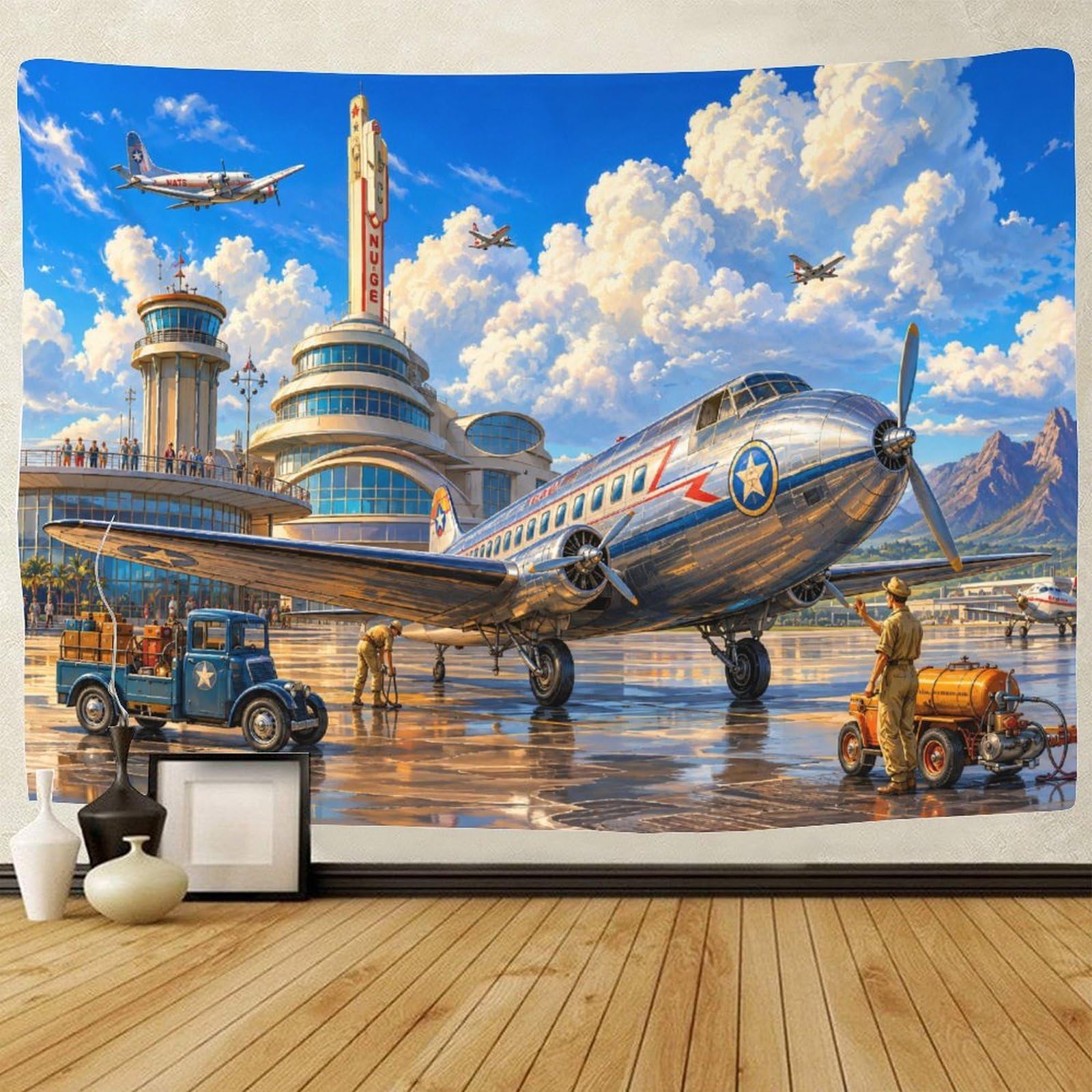 ASDFGHJKLZA Vintage Fighter Jet 3D Print Wall Tapestry Wall Art Decor Airplane Tapestries Home Decoration Curtain Living Room College Dorm 70cmx100cm