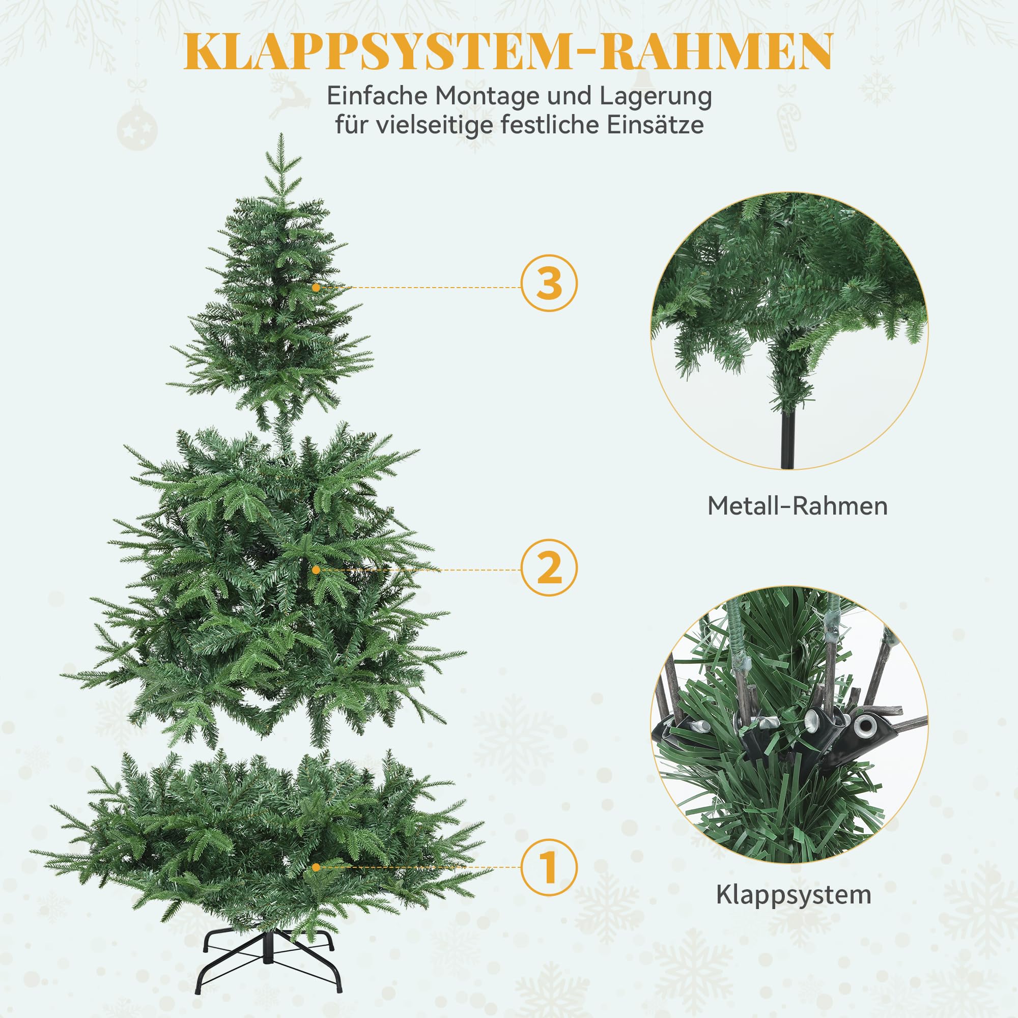YITAHOME Sztuczna choinka, 182 cm, ok. 900 odlew wtryskowy PE i końcówki PCW, naturalna choinka z ramą systemu składania i metalowym stojakiem, szybki montaż do domu, sklepu, 182 x Ø 90 cm