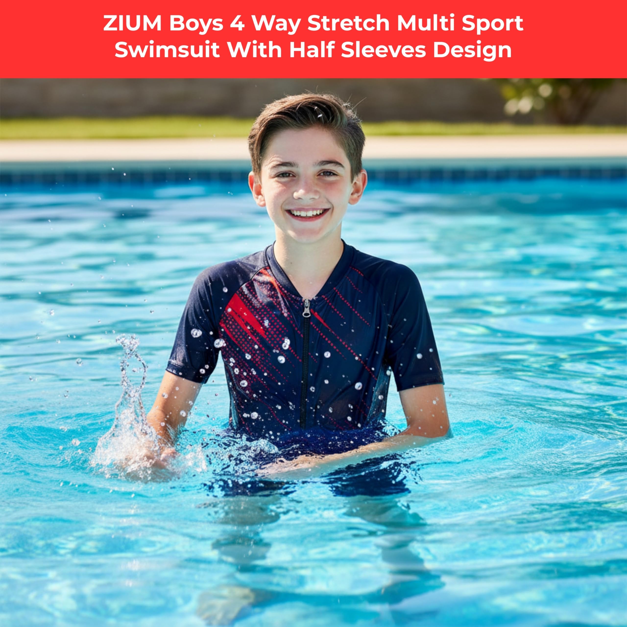 ZIUM Boys 4 Way Lycra Multi Purpose Swimsuit, Cycling Suit, Athletic Suit Cum Skating Suit with Half Sleeves & Half Legs 1