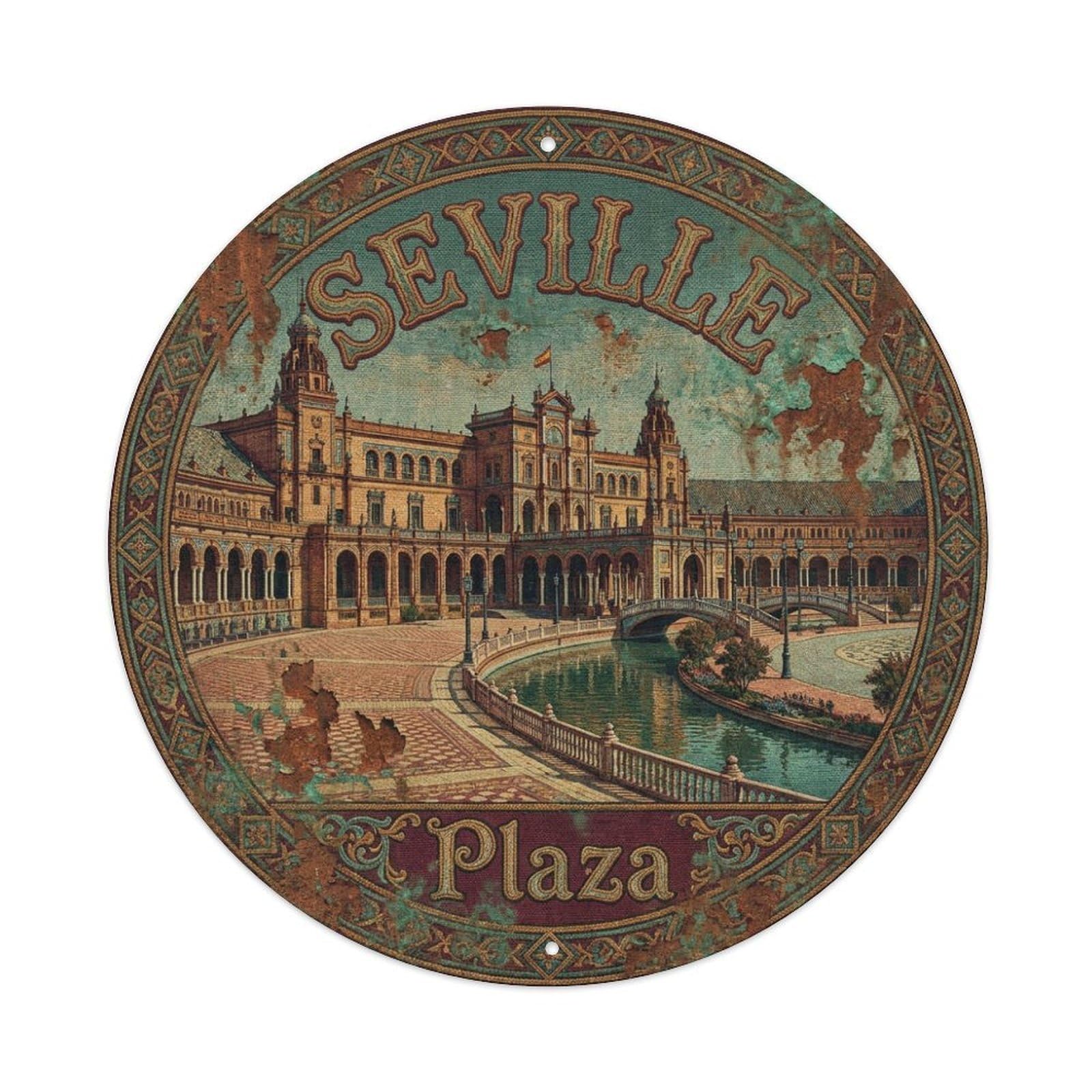 Metal Tin Sign Seville Spain Vintage Travel