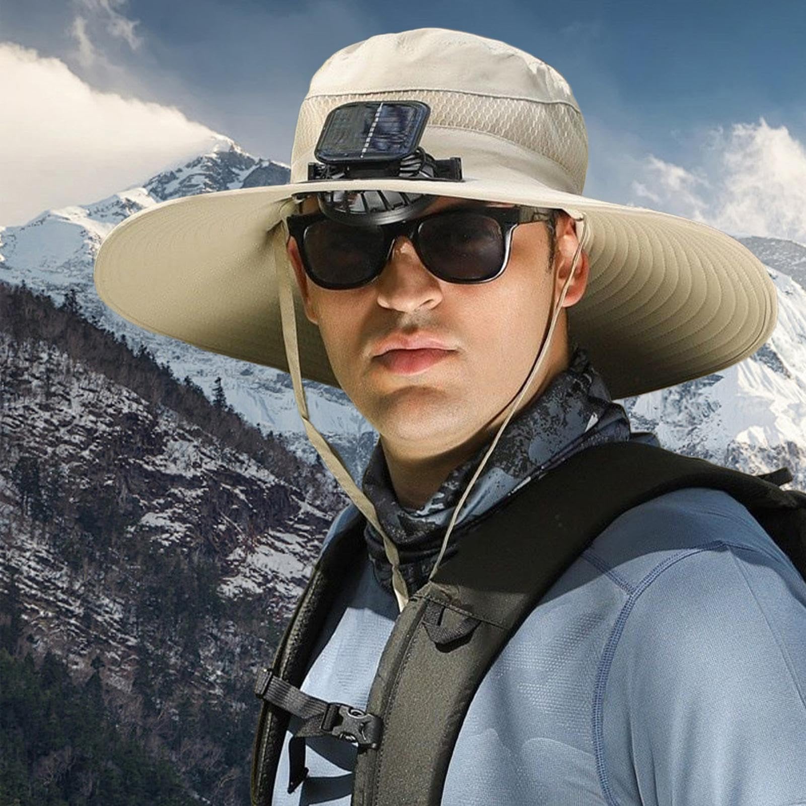 Chapeau avec ventilateurs, casquette à énergie solaire, chapeau à large bord, chapeau de protection rafraîchissant pour une utilisation confortable pendant l'été, la plage, le travail, le jardinage