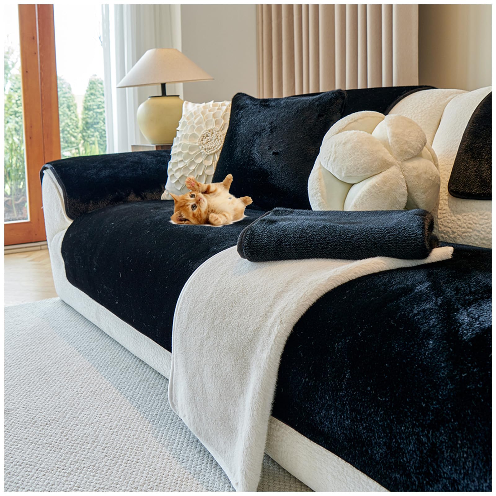 QSZTJJ Sofa Slipcovers 2025 Non-Slip Sofa Seat Covers 3 Seater Thick Sofa Cover Sofa Protectors from Pets Universal, Non-Slip Sofa Slipcovers for Corner L Shape (Black,90×70cm)