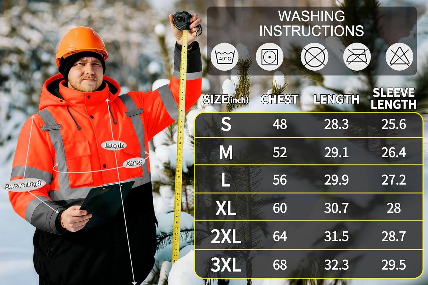 FATONE Hi Vis Jackets for Men Reflective Safety, Construction Worker Winter Coat Waterproof with Black Bottom ANSI/ISEA, Orange XL - Image 7