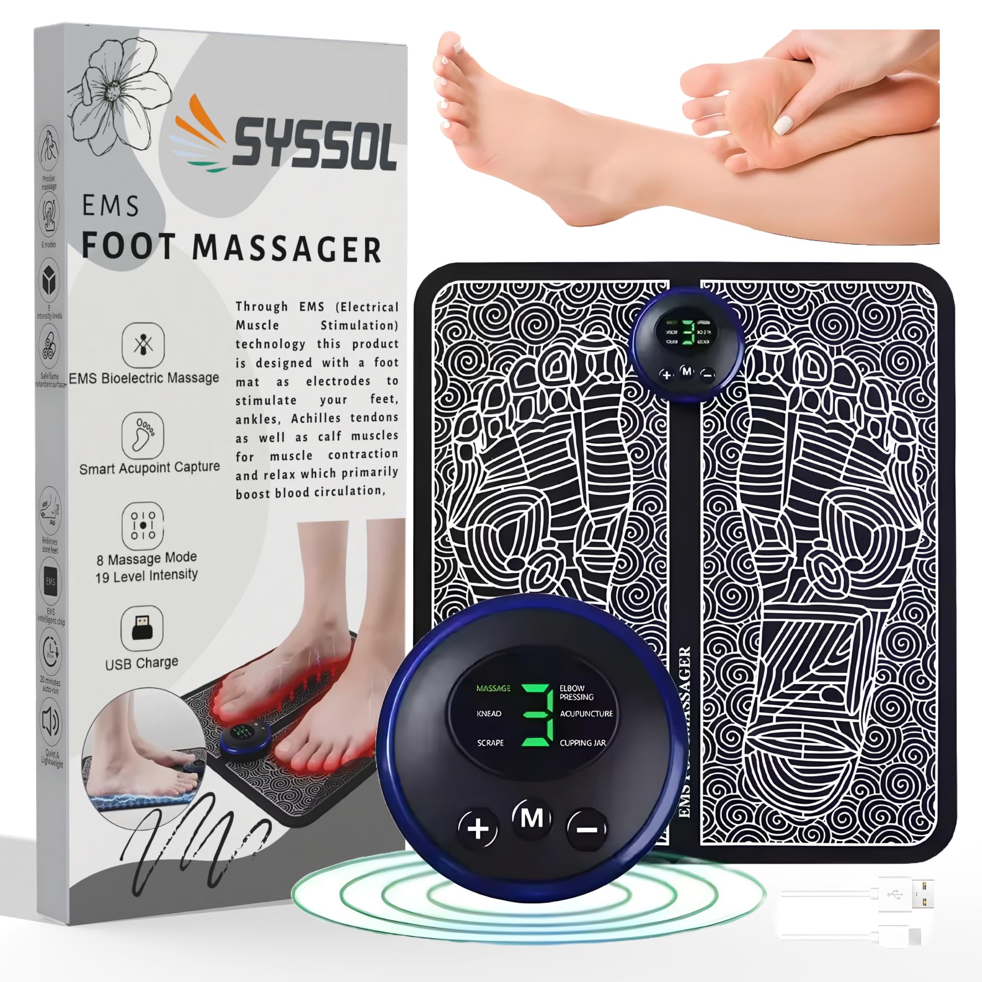 SYSSOL Foot Massager - leg massager, Ems foot Massager, Rechargeable, Portable foldable mat, 8 Modes & 19 Intensity Levels, Ultimate Pain Relief Relaxation, Acupressure Spa for Legs, Feet (B0CZF94PLR) Amazon Price History, Amazon Price Tracker