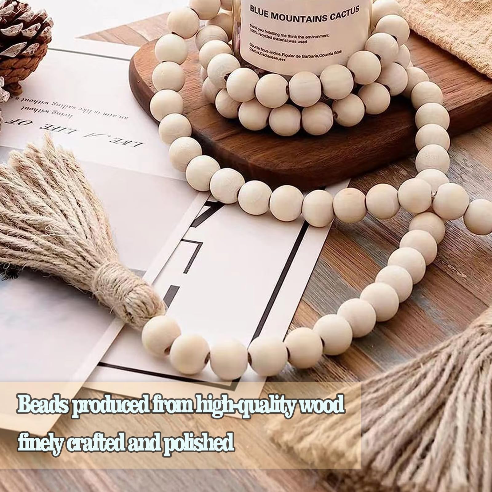 120 PCS Kit per lavorazione perline - legno naturale ovali e rotonde con grandi fori non finiti per macramè, artigianato fai da te, gioielli e decorazioni per la casa