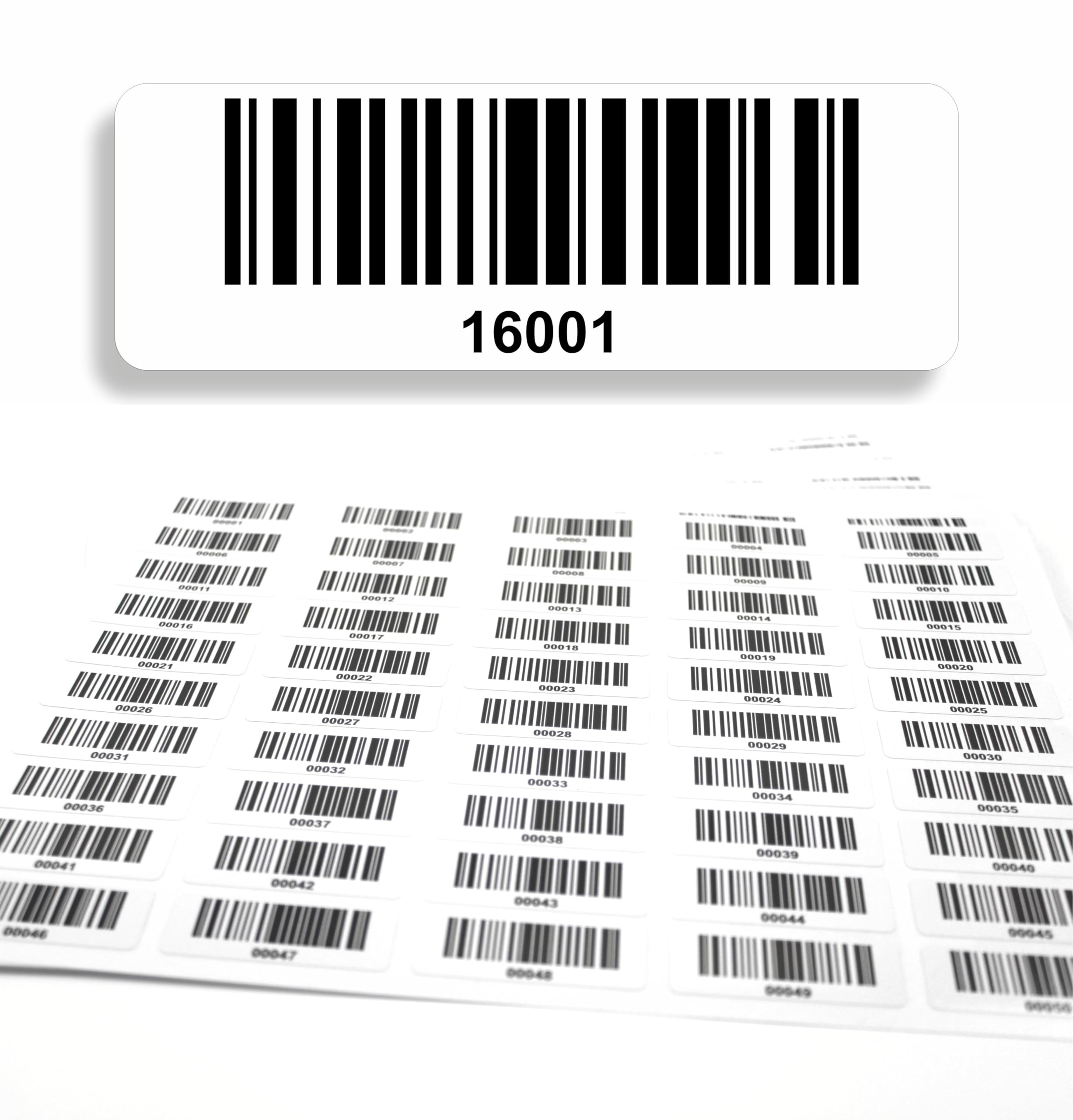 Etykieta z kodem kreskowym 1000 sztuk samoprzylepna, etykiety ciągłe 5-cyfrowe 16001-17000, testy elektryczne, certyfikacja DGUV, kod linii elektrotechnicznej128, 50x17 mm
