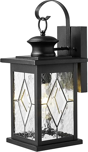 Miniatura 8 de Emliviar Iluminación de pared para exteriores, luces exteriores de 18 pulgadas para casa, acabado negro y dorado con vidrio sembrado, 1810-BW2-R