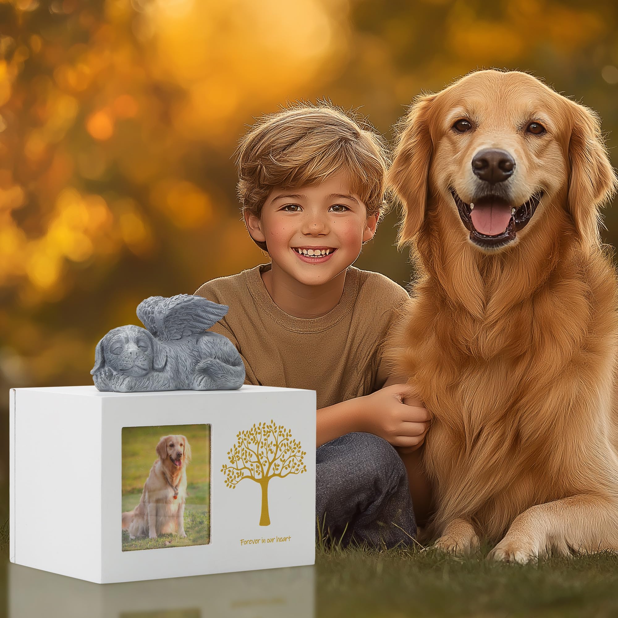 Urna para cenizas de perros, caja de madera blanca, urna para cenizas, cenizas de mascotas, caja con ángel para perros y bolsa de cenizas