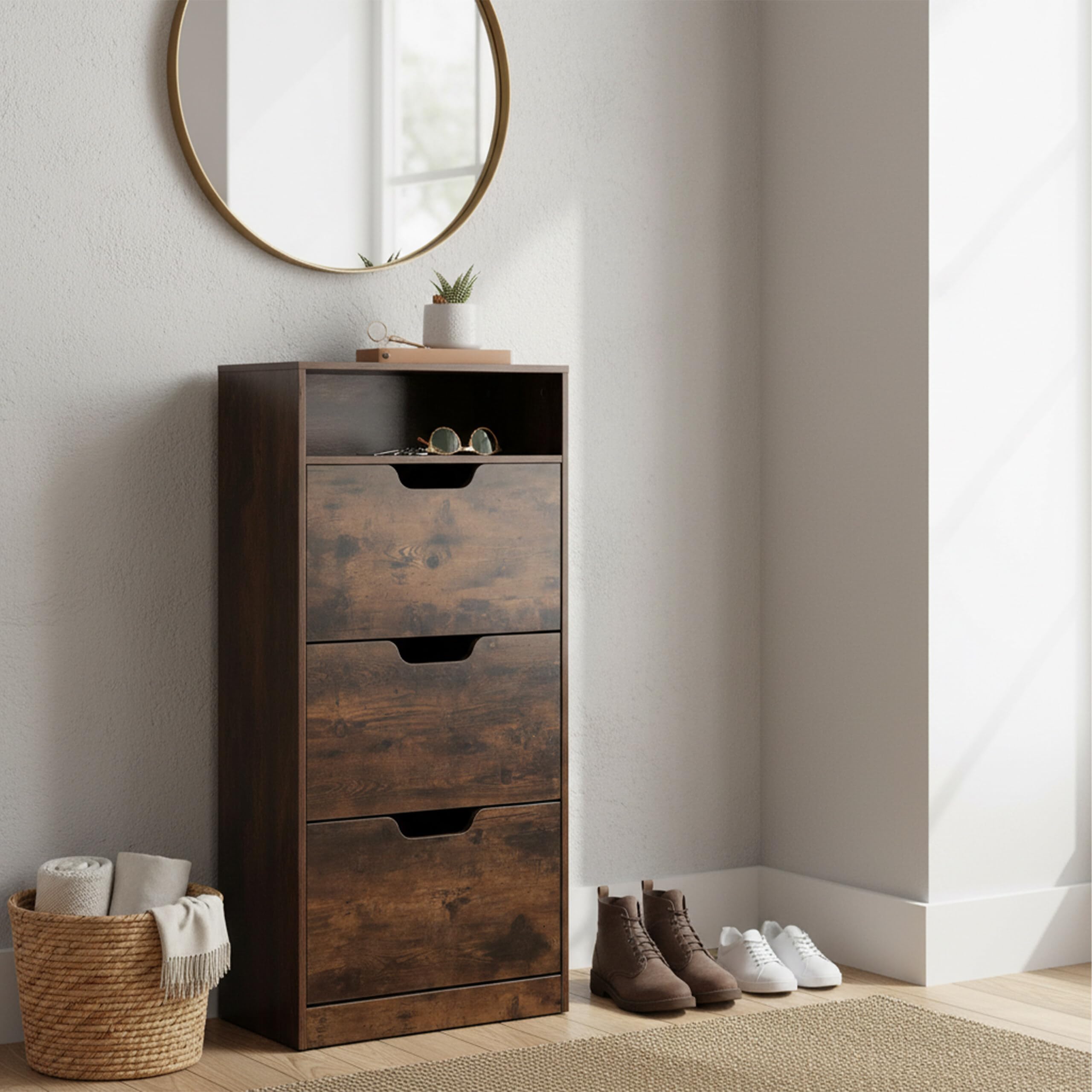Relaxdays Scarpiera Industriale con 3 Ante, 14 Paia, 140x60x24 cm, Marrone