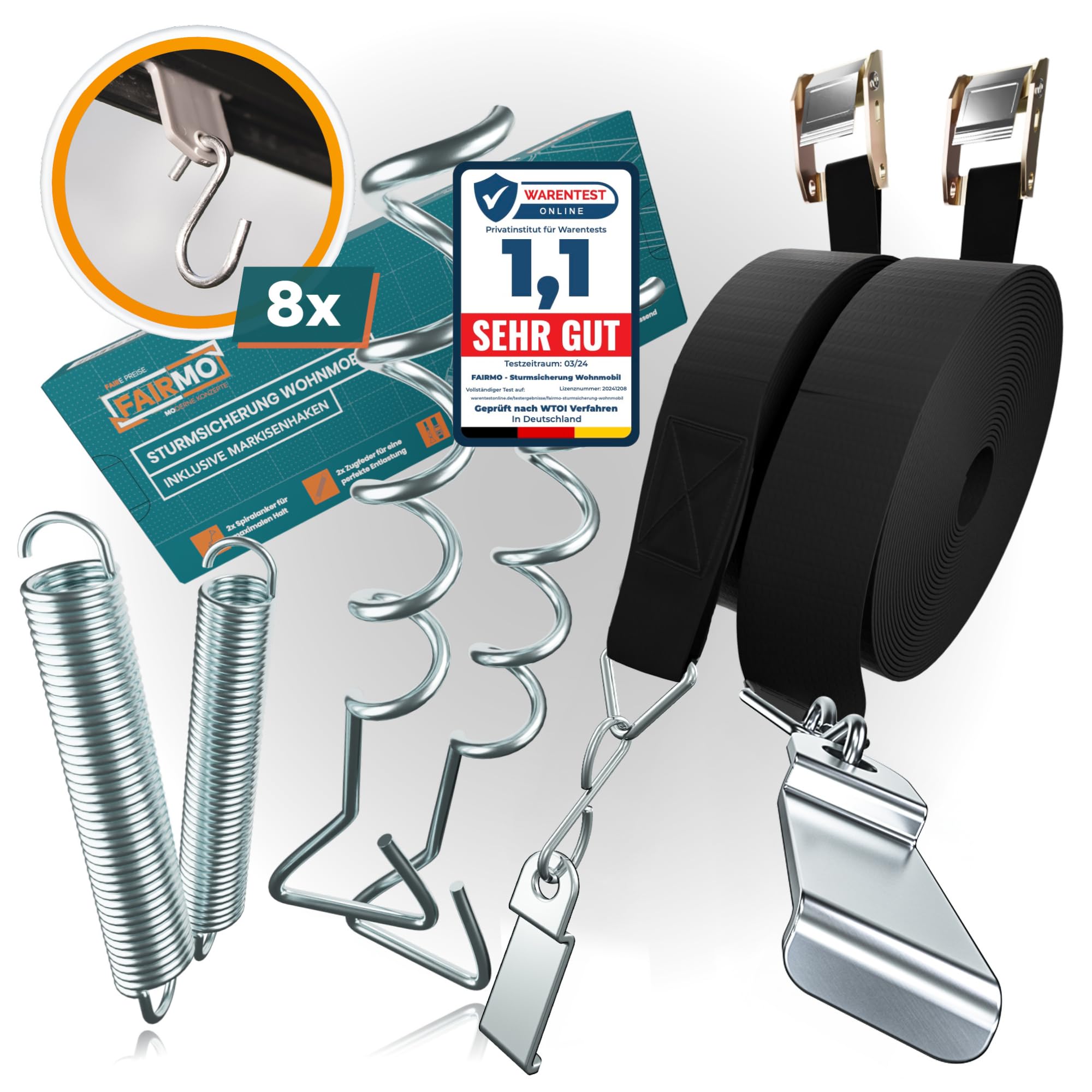 Das wetterfeste Sturmband Markise Set für Thule Omnistor (inkl. 8X Kederleiste Haken) - Sturmsicherung für Vorzelt und Zubehör fürs Wohnmobil - Wohnwagen hold down Side kit mit Sturmleine