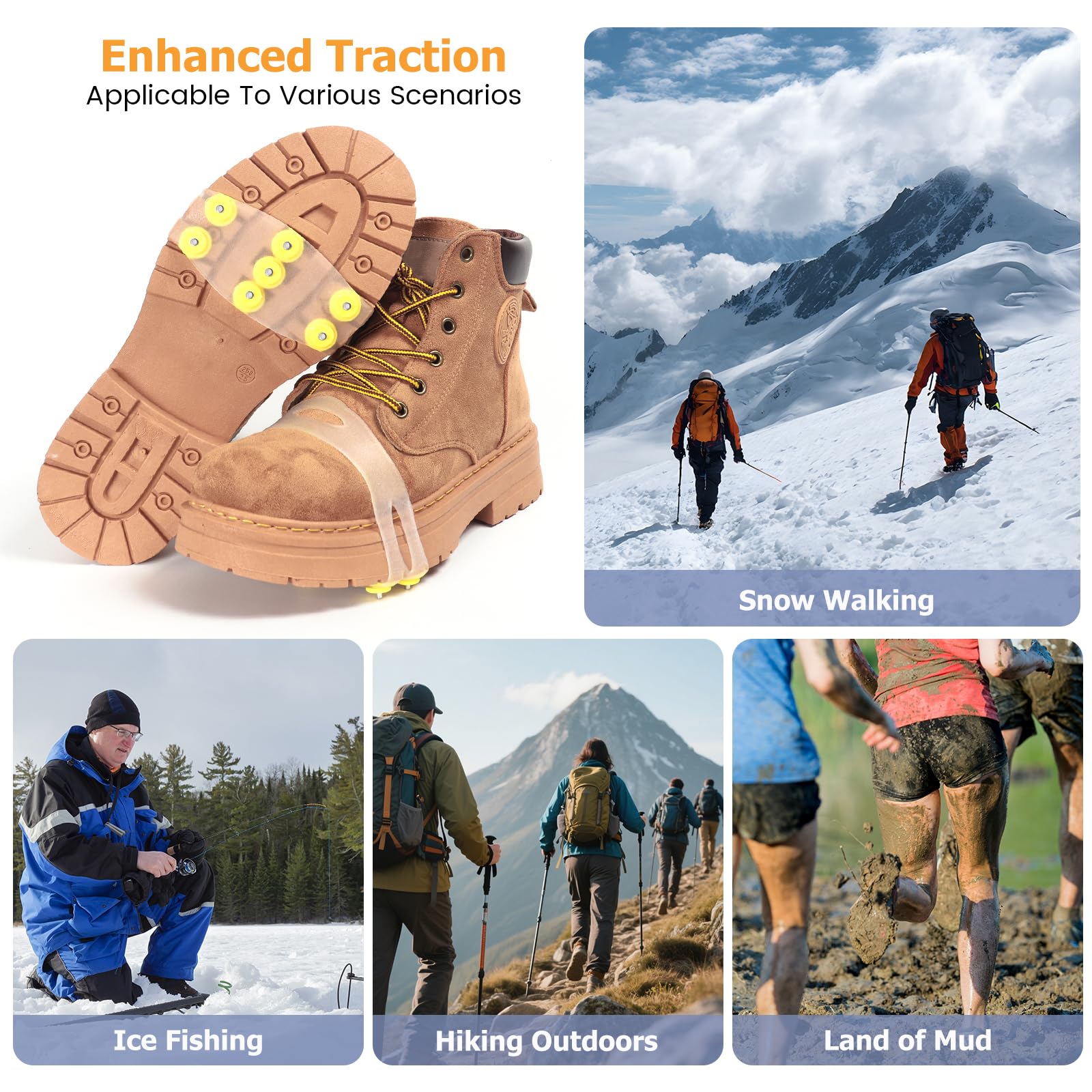 Tacchetti da ghiaccio flessibili a 7 punte per scarpe e stivali, tacchetti traslucidi antiscivolo per neve e ghiaccio, design facile da inserire, ramponi invernali portatili