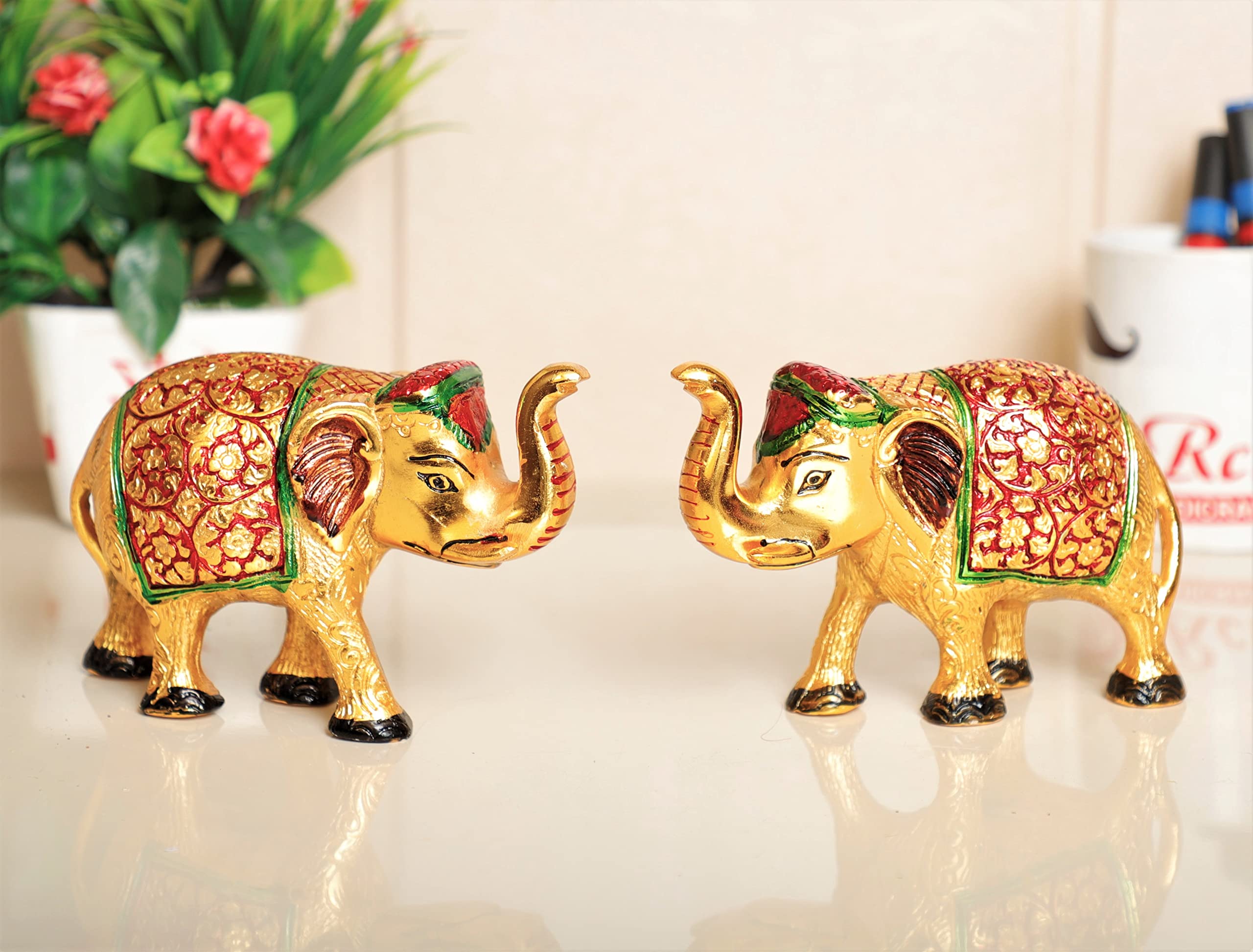 KridayKraft Metal Elephant Medium Size Multicolor 2 pcs Set for Showpiece Enhance Your Home,Office & Table and Gift for Have House Warming Anniversaries, Birthday...