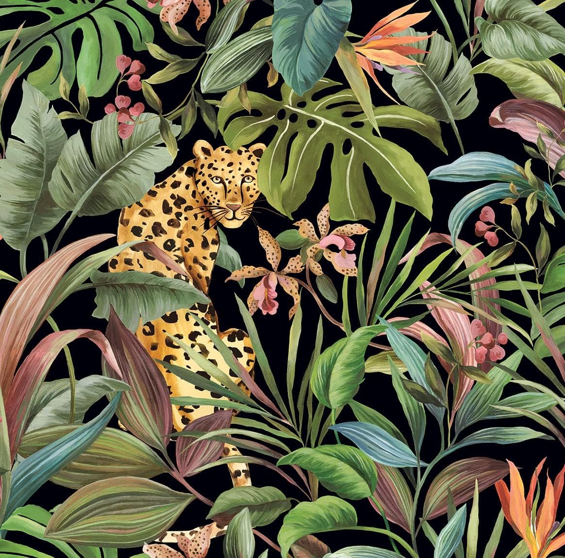 NextWall Daisy Bennett Designs Tropical Leopard Peel and Stick Wallpaper (Black)