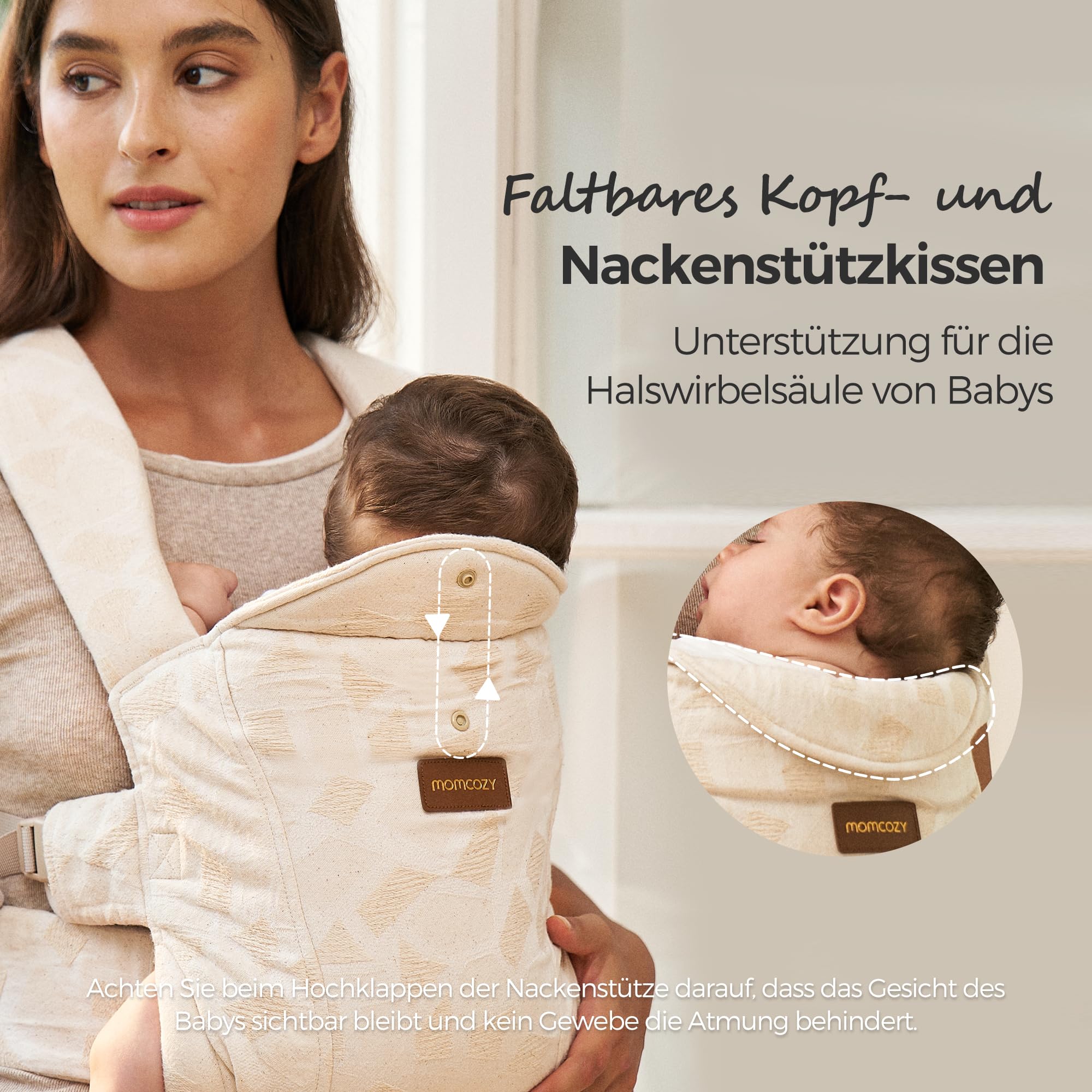 Momcozy Babytrage Neugeborene ab Geburt | Ergonomische Tragehilfe mit Nackenstütze | Leicht & sicher (3-11 kg), Geometrische Muster
