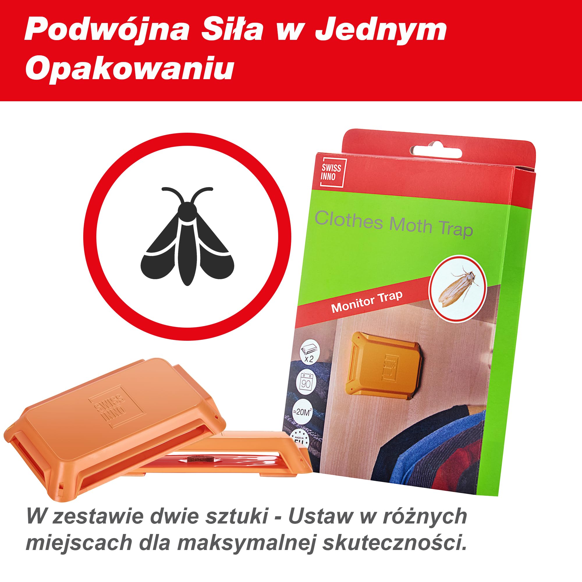 SWISSINNO Pułapka na mole odzieżowe – Monitoring szkodników tekstylnych – Feromonowa pułapka klejowa – Do szaf, garderób i szuflad – 2 sztuki